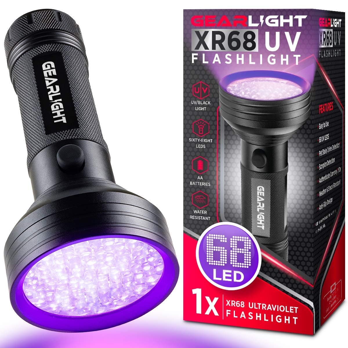 UV Flashlight Black Light from 68 LED Blacklight Flashlight Dog/Cat Pet Urine Detector, Scorpion, Bed Bug, Resin Curing, Dog Stain, and Carpet Odor Eliminator Remover, ID Checking_XR68