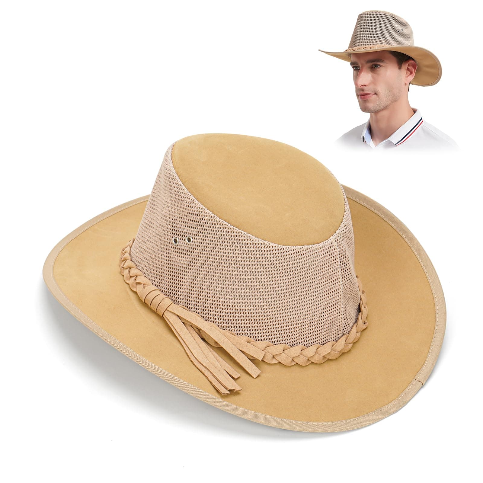 AnycosyMesh Sun Hat for Men Golf Soaker Hats Summer Beach Safari Wide Brim Fishing Cap Outdoor