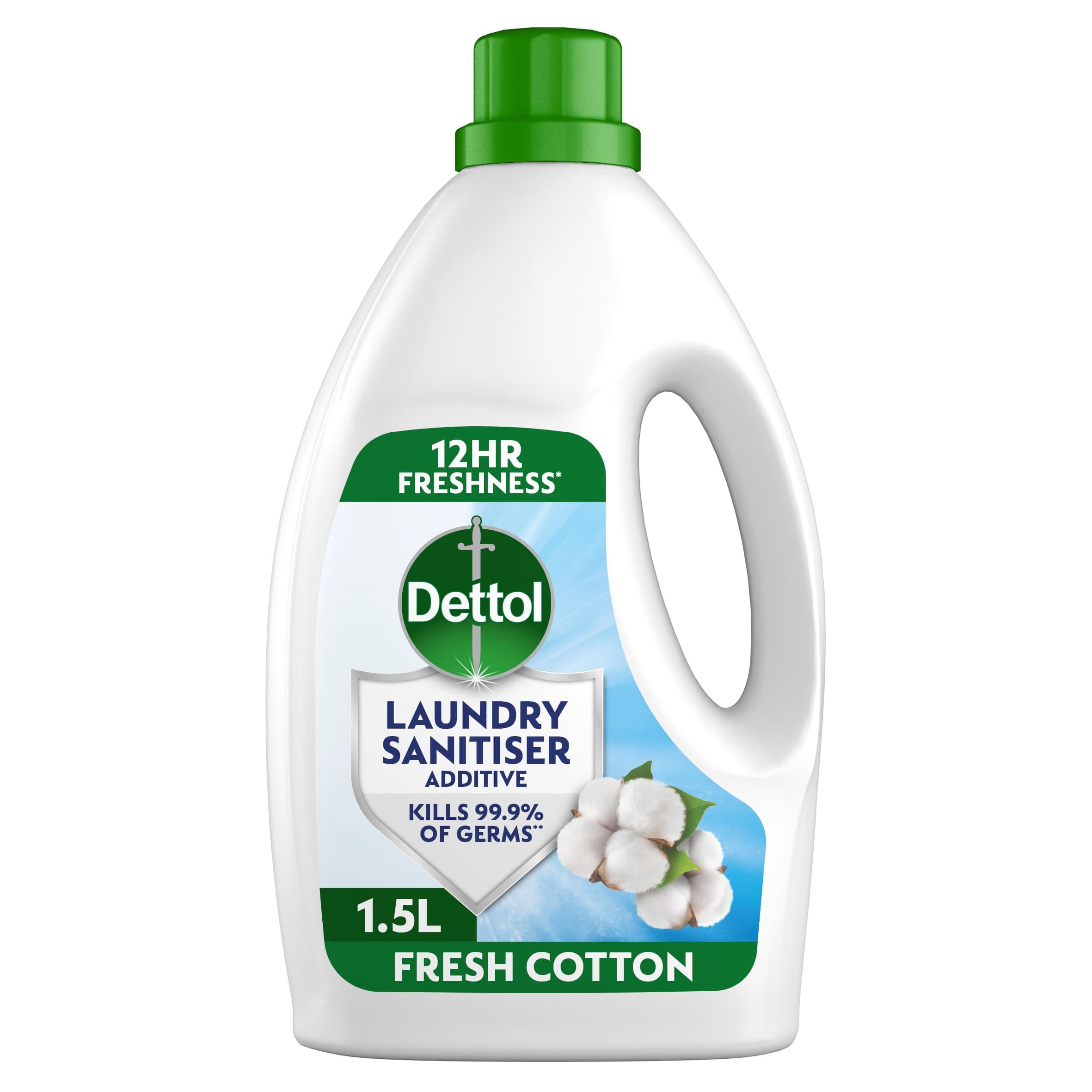 Laundry Sanitiser, Antibacterial, Fresh Cotton, 1.5L, 12hr Freshness, Hygienically Clean, Removes Odour, Kills 99.9 Percent of Bacteria