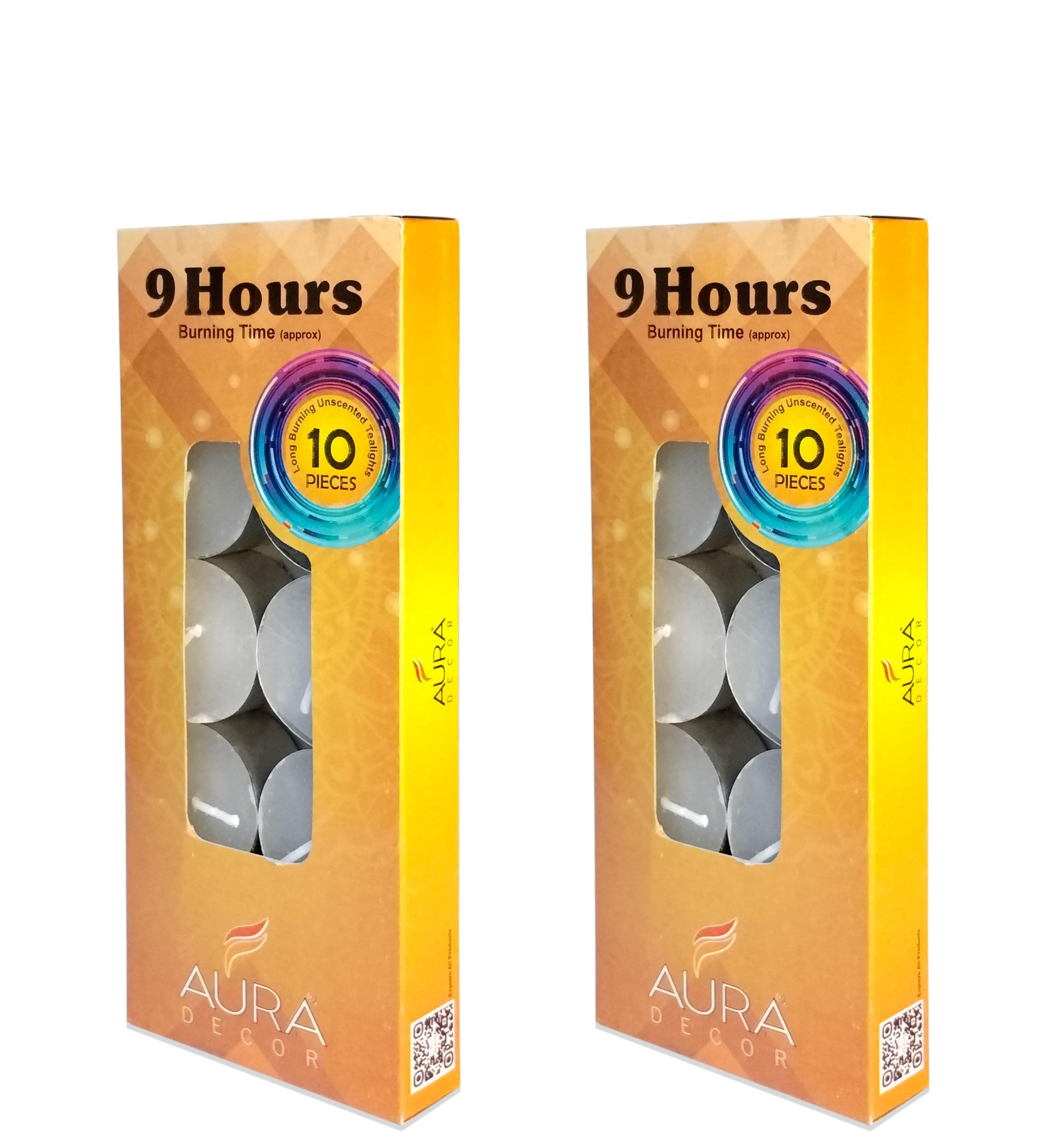 AuraDecor Smokeless Tea Lights Candles 100% Pure Wax, Unscented, 9 Hours Burning time, White Unscented Tea Light Candles (Pack of 20)