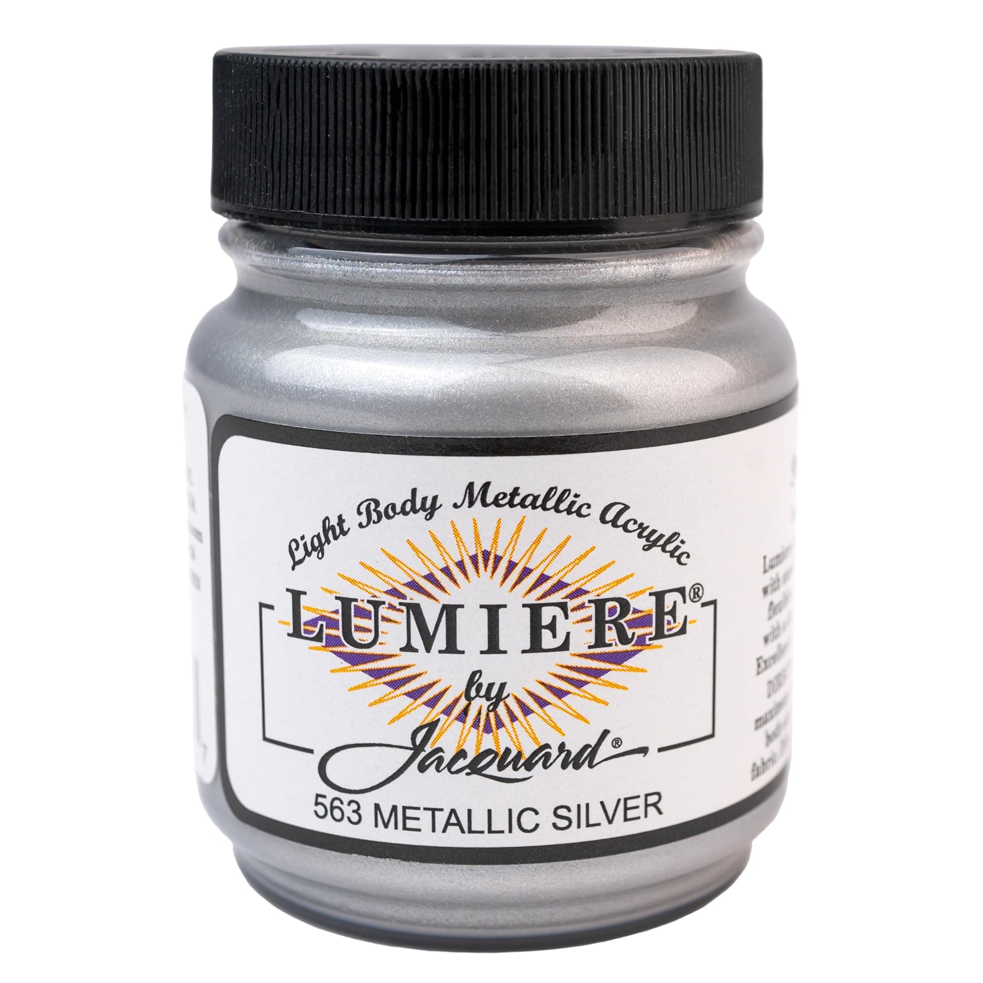 Jacquard Lumiere 2.25oz Fabric Paint Metallic Silver - Metallic Paint for Fabric, Leather, Canvas, Paper and Wood - Light-bodied Metallic Acrylic Paint - Lightfast & Vibrant Acrylic Paints