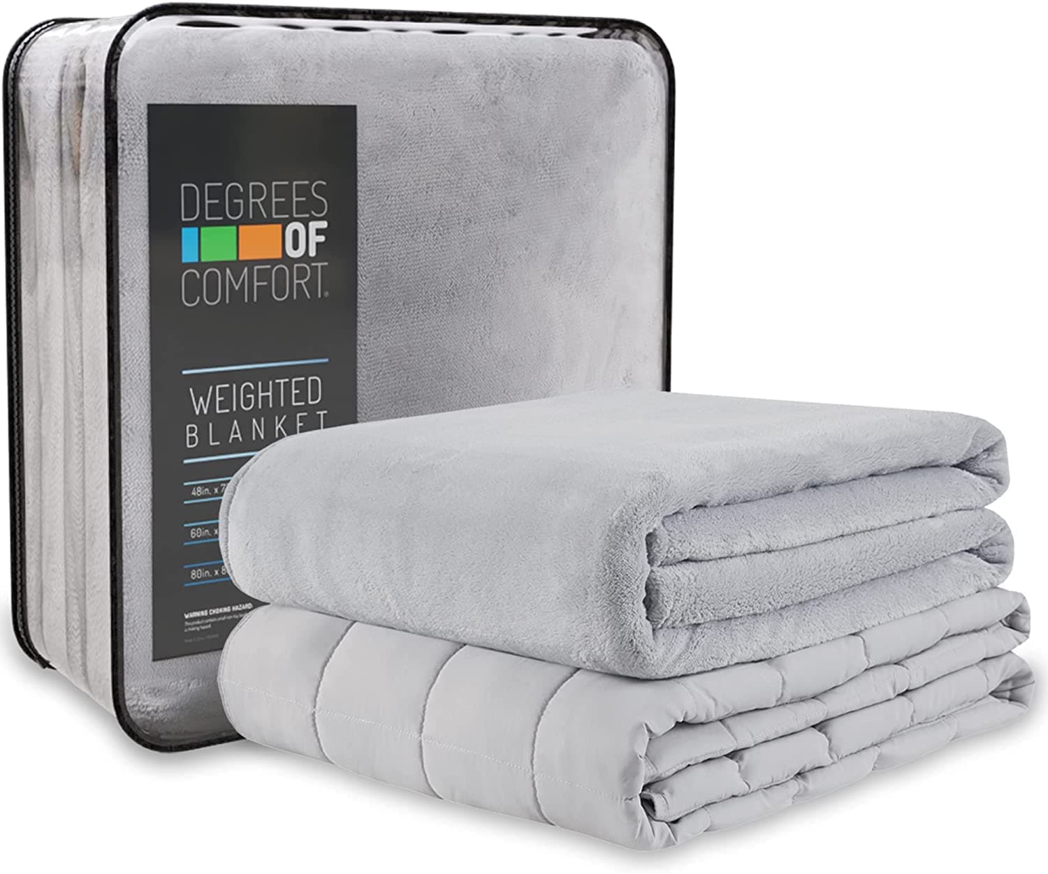 Degrees of Comfort Weighted Blanket Queen Size for Adults with Removable Cover, 1 x Cozy Heat Warm Minky Plush Washable Cover Included, Micro Glass Beads Technology, 60x80 18Lbs, Grey