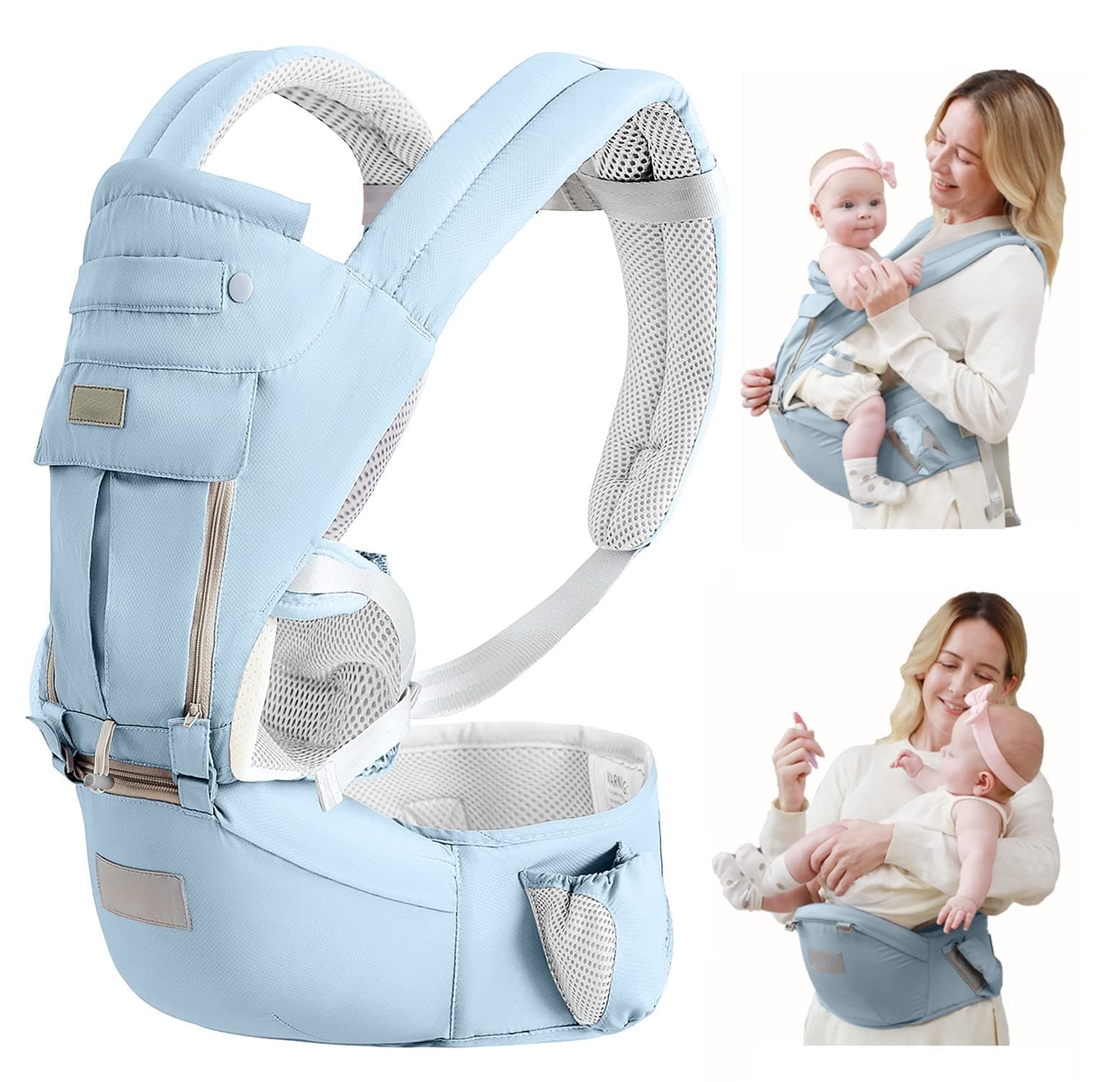 Baby Carrier with Hip Seat, Baby Carrier Newborn to Toddler, Toddler Carrier for 7-66lbs, All Seasons Baby Holder Carrier, All Position.(Blue)