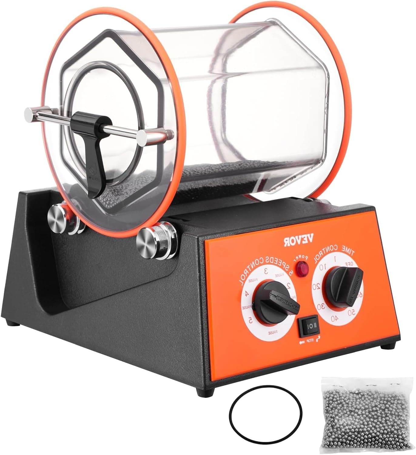 11lbs/5kg Capacity Mini Tumbler Machine with 0-60 Minutes Timer, 5 Speeds Jewelry Rotary Finisher for Surface Polishing Grinding Buffing Gemstones Jewels Coins, Orange+Black, KD-20001