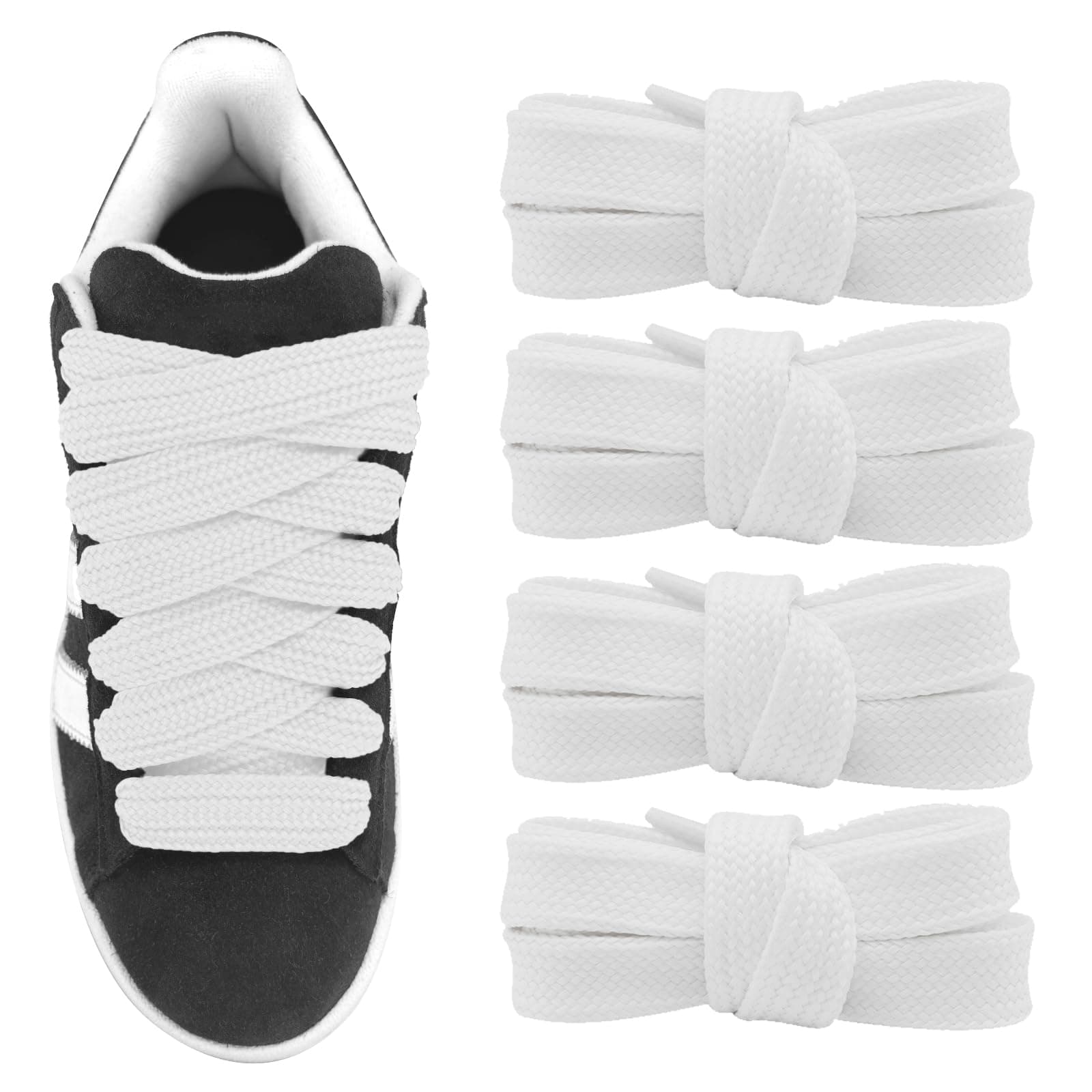 2 Pairs 20mm Super Wide Chunky Fat Laces, Thick Cotton Flat Trainer Shoelaces for Campus Skate Shoes
