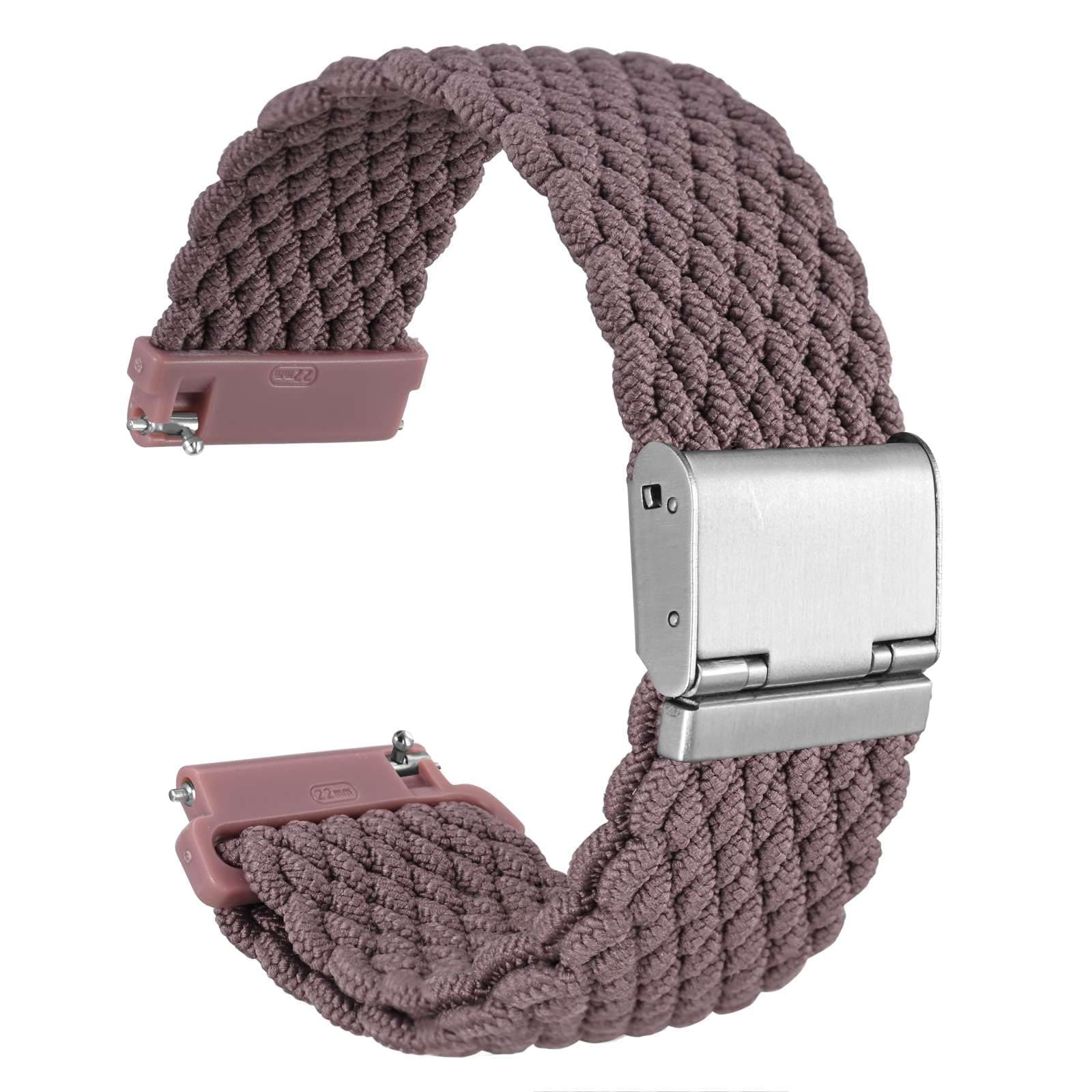 WOCCI 18mm Braided Nylon Watch Band for Men and Women, Quick Release, Silver Stainless Steel Buckle (Woodrose)