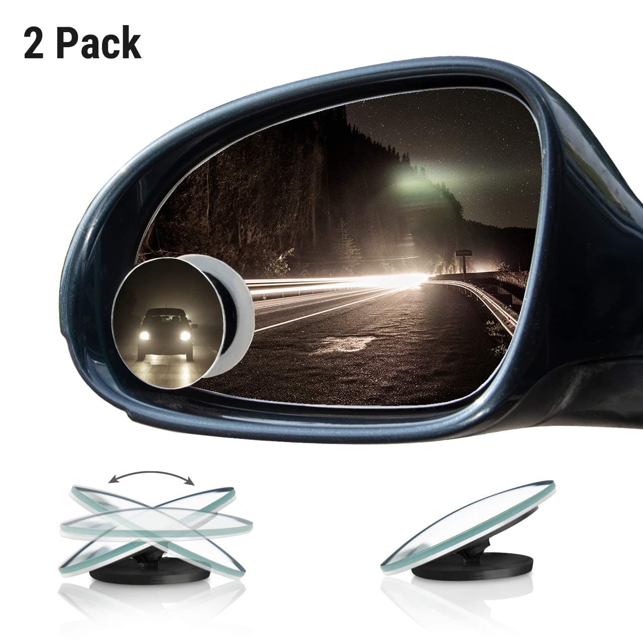 Wellcoda Car Blind Spot Mirrors - 3 Shapes Available, Universal Fit, 360 Degree Rear Panoramic Driver Safety View, Frameless Self-Adhesive Waterproof Auto Accessory (Pack of 2, Round Shape)