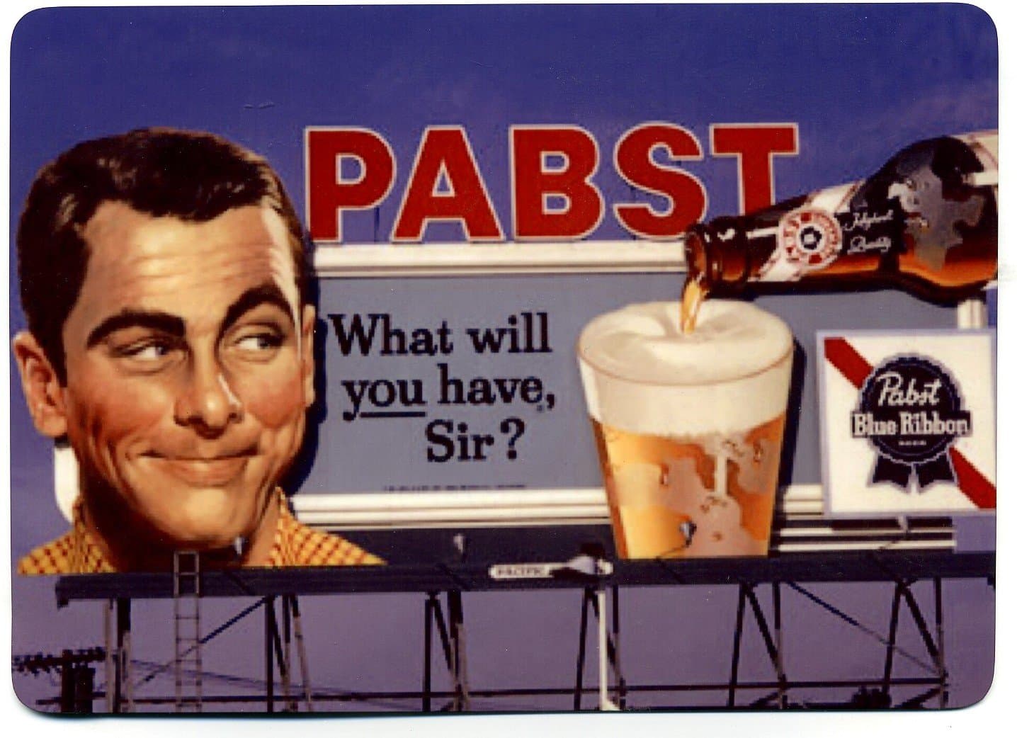 Pabst Blue Ribbon Large Metal Refrigerator Magnet - Vintage PBR Design - Billboard