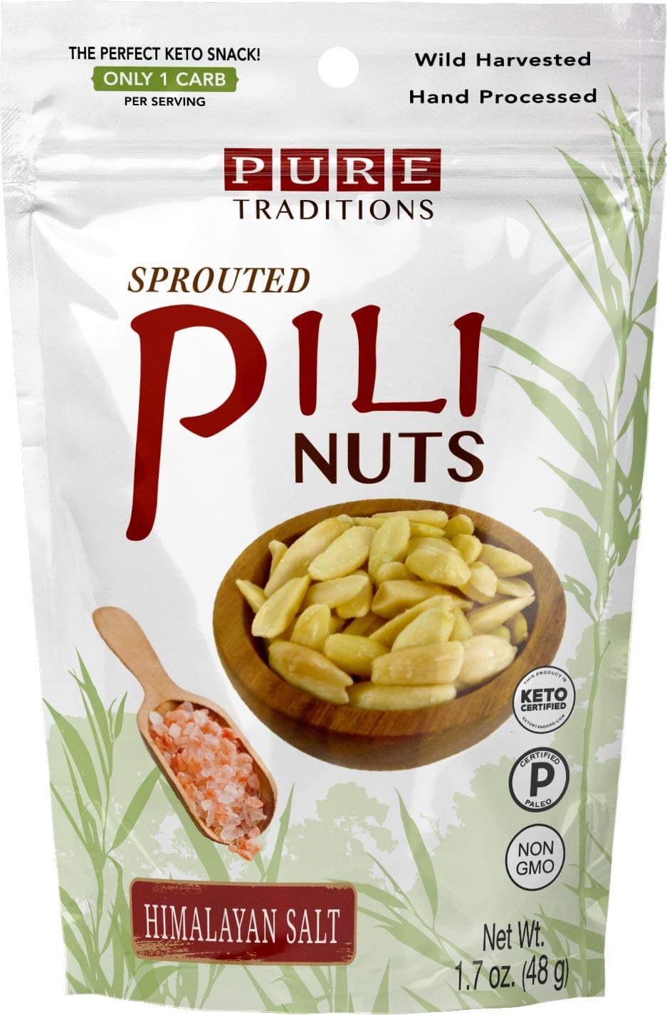 Pili Nuts, Sprouted, Certified Paleo & Keto (Himalayan Salt, 1.7 oz)