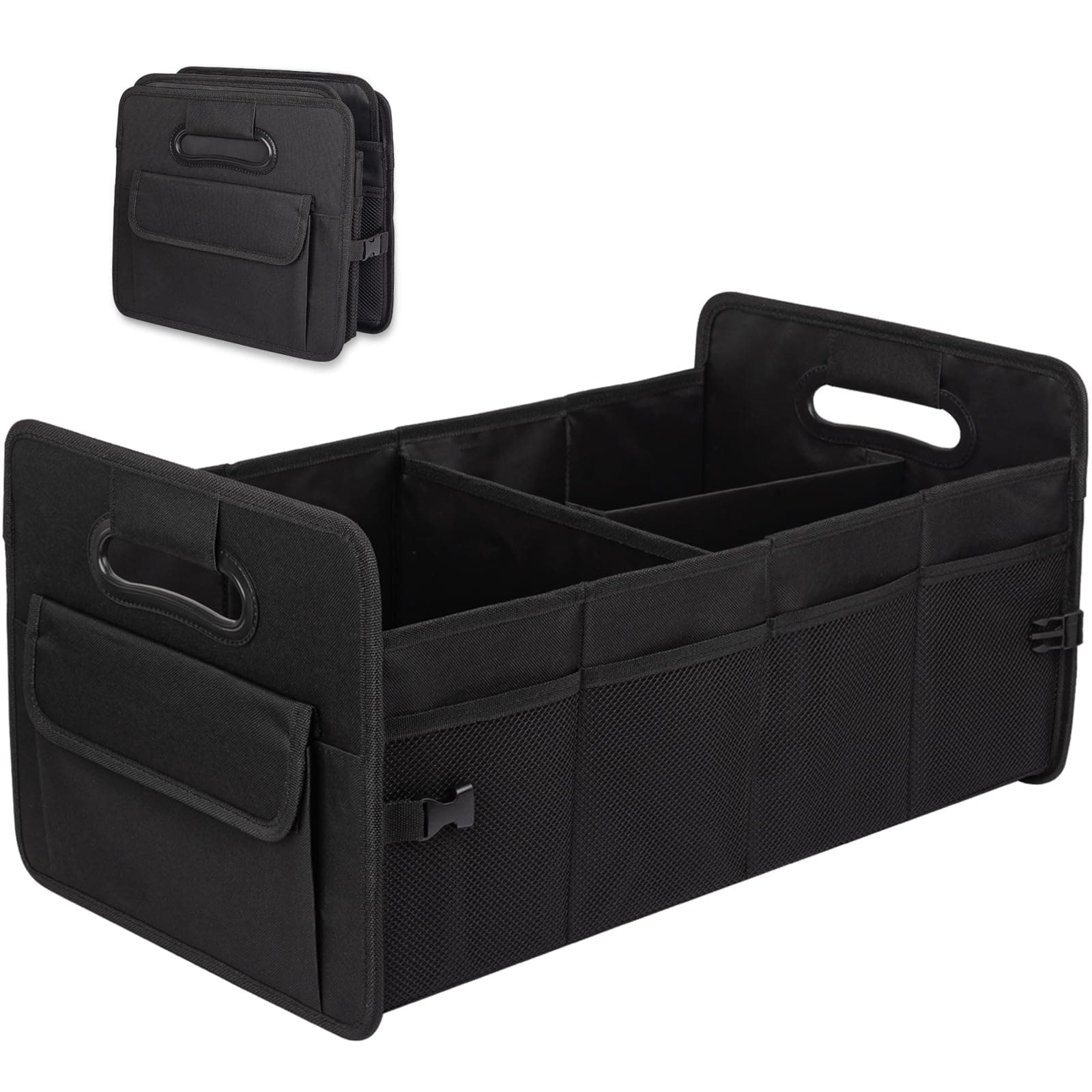 Car Trunk Organizer, Car Organizers and Storage Collapsible Multi Compartment Container Box, Adjustable Car Accessories for SUV Sedan Truck, Large Size, Black