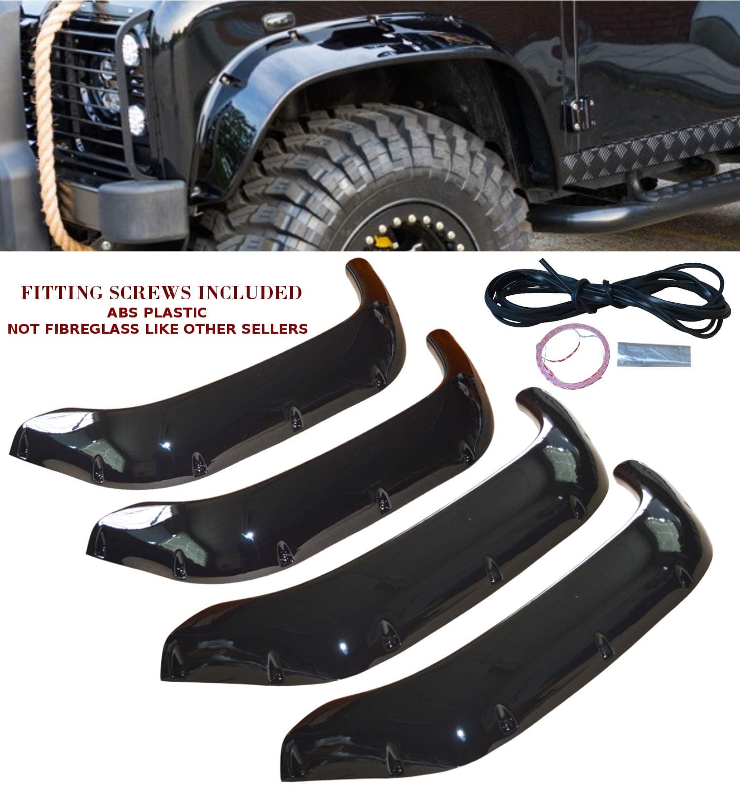 4x DEFENDER 90 110 130 WIDE WHEEL ARCHES EXTENDED ARCHES GLOSS BLACK