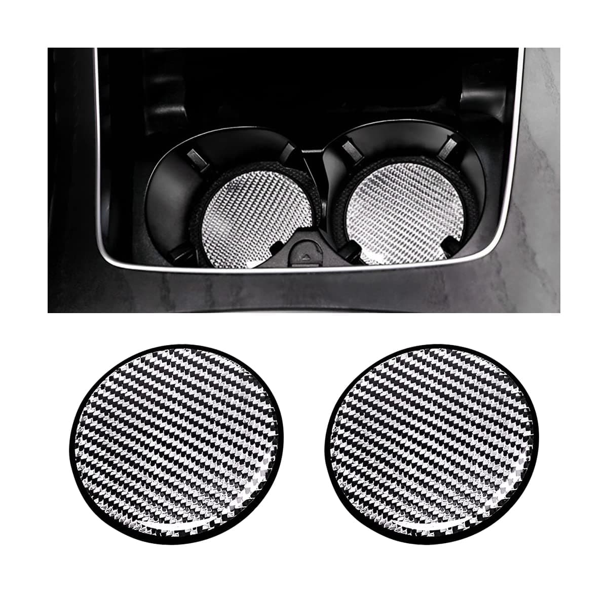 CGEAMDY 2 PCS Car Cups Holders, 7 CM Carbon Fiber Cup Mat, Non-Slip Bottle Pad Embedded in Cup Mat, Durable Insert Cup Holders, Universals Vehicle Interior Accessories for Most Car(Silver)