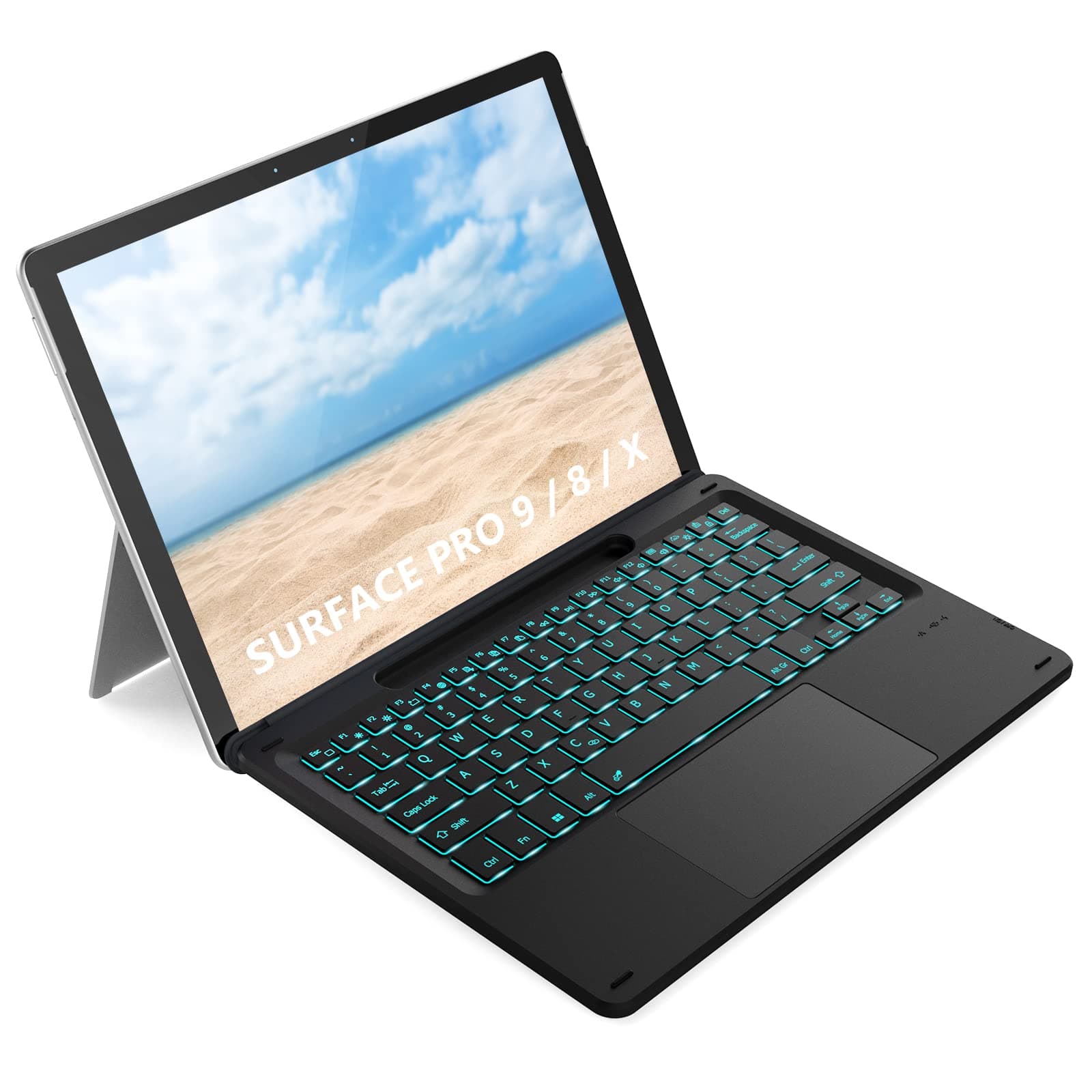 seenda Backlit Keyboard with Touchpad for Surface Pro 8/Pro 9/Pro X, Removable Slim Bluetooth Keyboard with Trackpad and Pen Holder for Tablet Microsoft Surface Pro 8/9/X, QWERTY UK Layout, Black