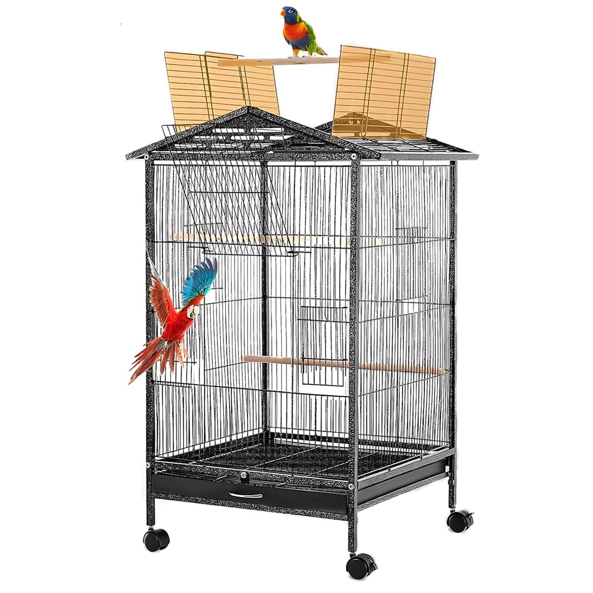 Gluckluz Bird Cage Large Parrot Birdcage with Wheels & Stand & Perch for Breeding Small Medium Pigeon Villa Parakeet Macaw