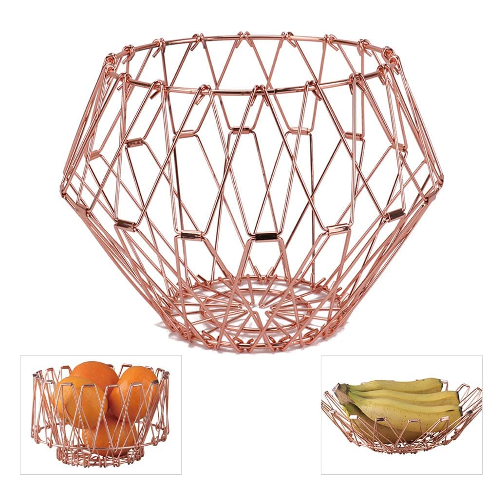 Jion Ware Flexible Rose Gold Wire Basket Transforming For Fruit Bread or Decorative Items