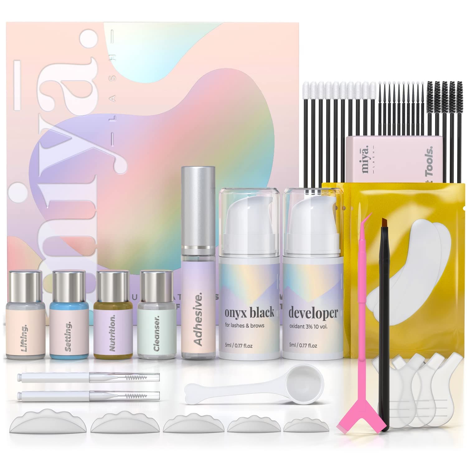 MIYA LASH Lift & Brow Lamination Kit | Black, Voluminous Eyebrows & Eyelashes Color | Professional 8 Weeks Result | LVL, Perm, Laminate | Keratin Brow & Lash Kit With All Tools