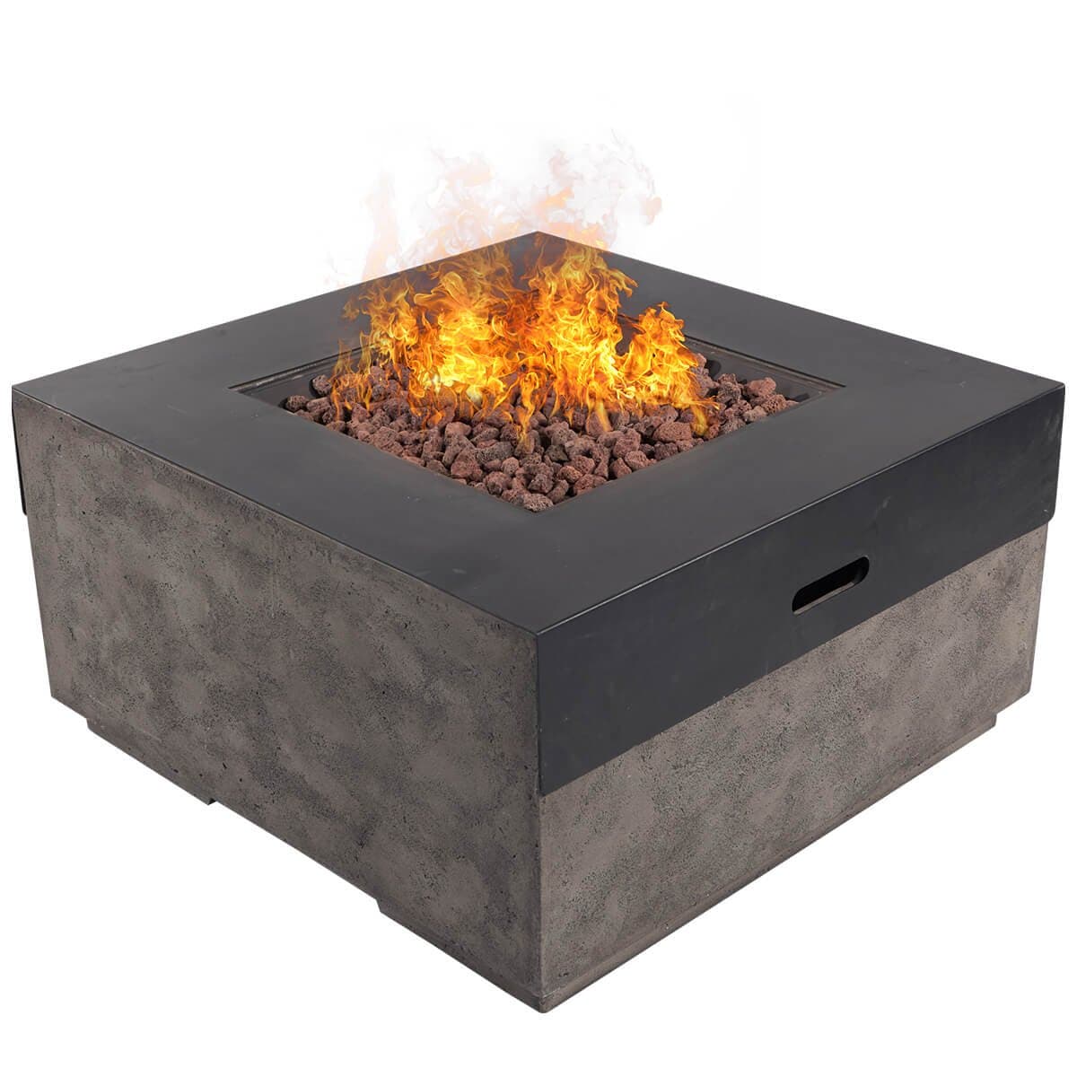 DIAN 34” Outdoor Patio Gas Fire Pit Modern Contemporary Concrete Propane Metal Countertops Gas Fire Table with Lava Rocks 50,000 BTU Auto Ignition with Safety Push Button – Glacier Ash Gray HE9996