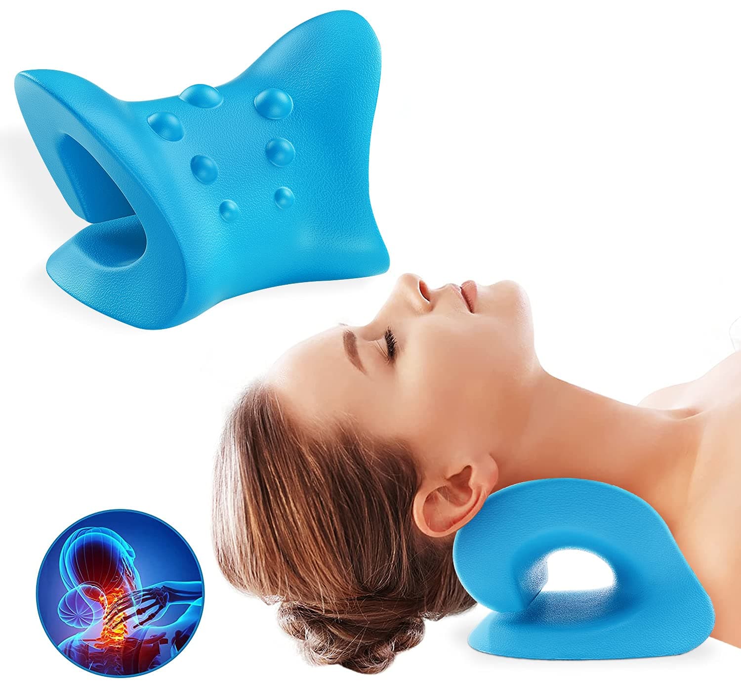 Neck Relaxation, Neck and Shoulder Relaxation, Neck Traction, Traction Pillow Spine Therapy Pillow Pain Relief Management and Cervical Alignment Neck Stretch (Blue)