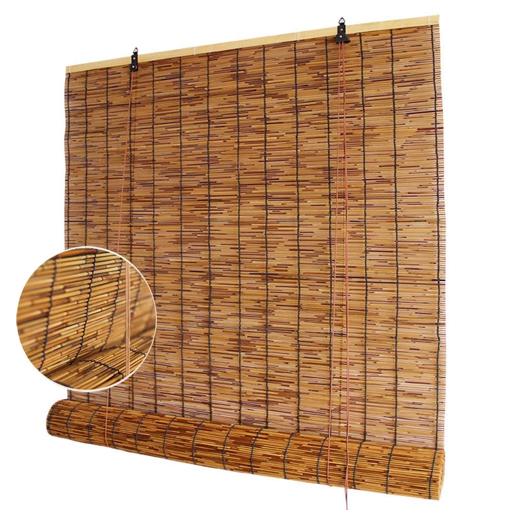 YUANJJ Roller Shades - Natural Bamboo Roller Blinds - Reed Roll Up Shades - Blackout Curtains - Chinese Retro Style, Indoor/Outdoor Decoration, Customizable