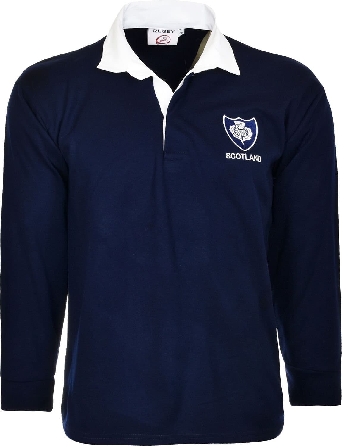 Scotland Rugby Shirts Long Sleeved Jersey with Collars Classic Retro Top 6 Nations (S) Navy