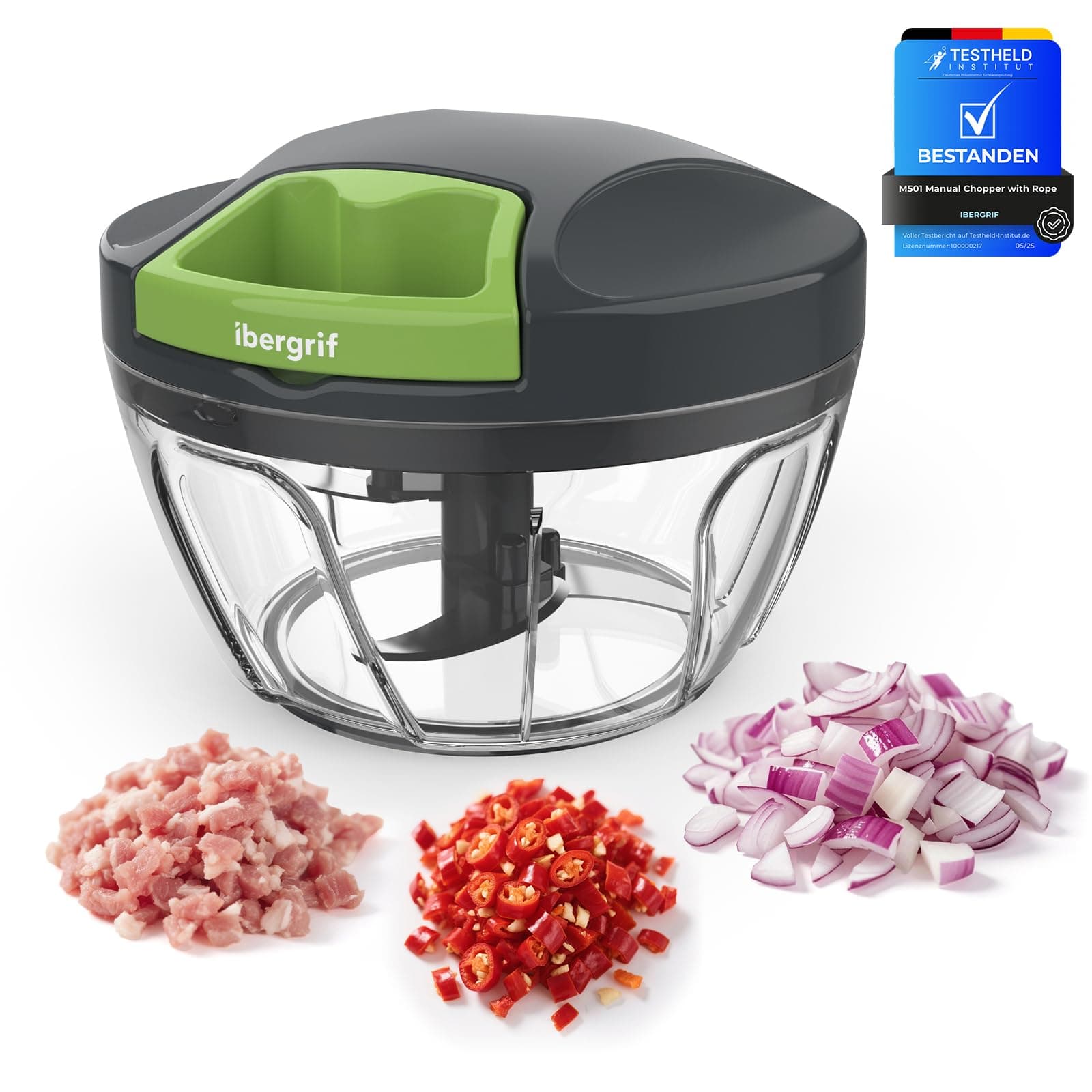 Ibergrif M501 Manual Food Chopper, Multi-Functional Onion Cutter for Kitchen, Pull Chopper BPA Free, Dishwasher Safe, Easy Pull Food Processor for Onions, Garlic, Nuts