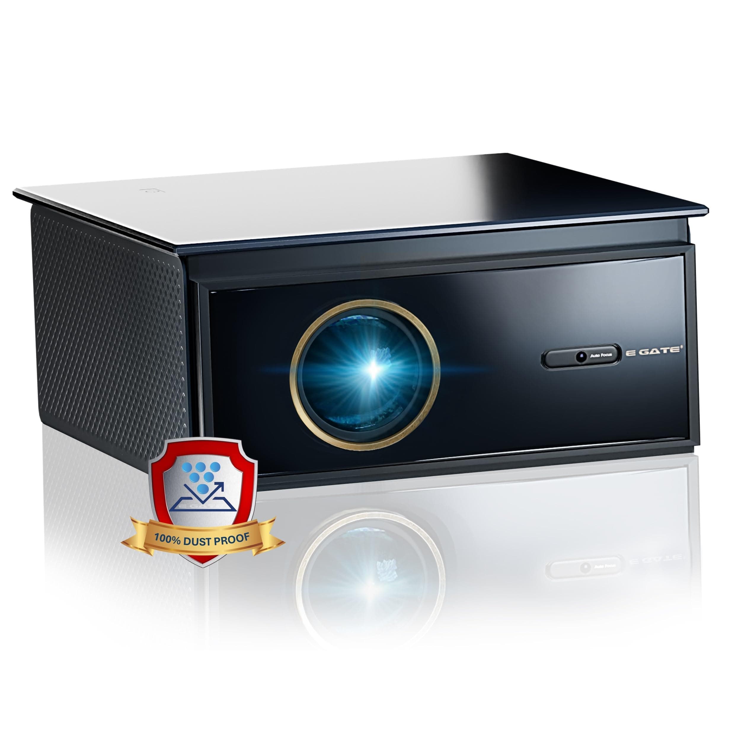 E GATE Duster 9X 100% Dust Proof Automatic Android Projector, Ultra Bright 1000 ISO Lumens & 2100FC, Native 1080p & 4k Ultra HDR, 2 HDMI with ARC, Bluetooth & Dual-Band Wifi6, Android TV, 2GB + 32GB