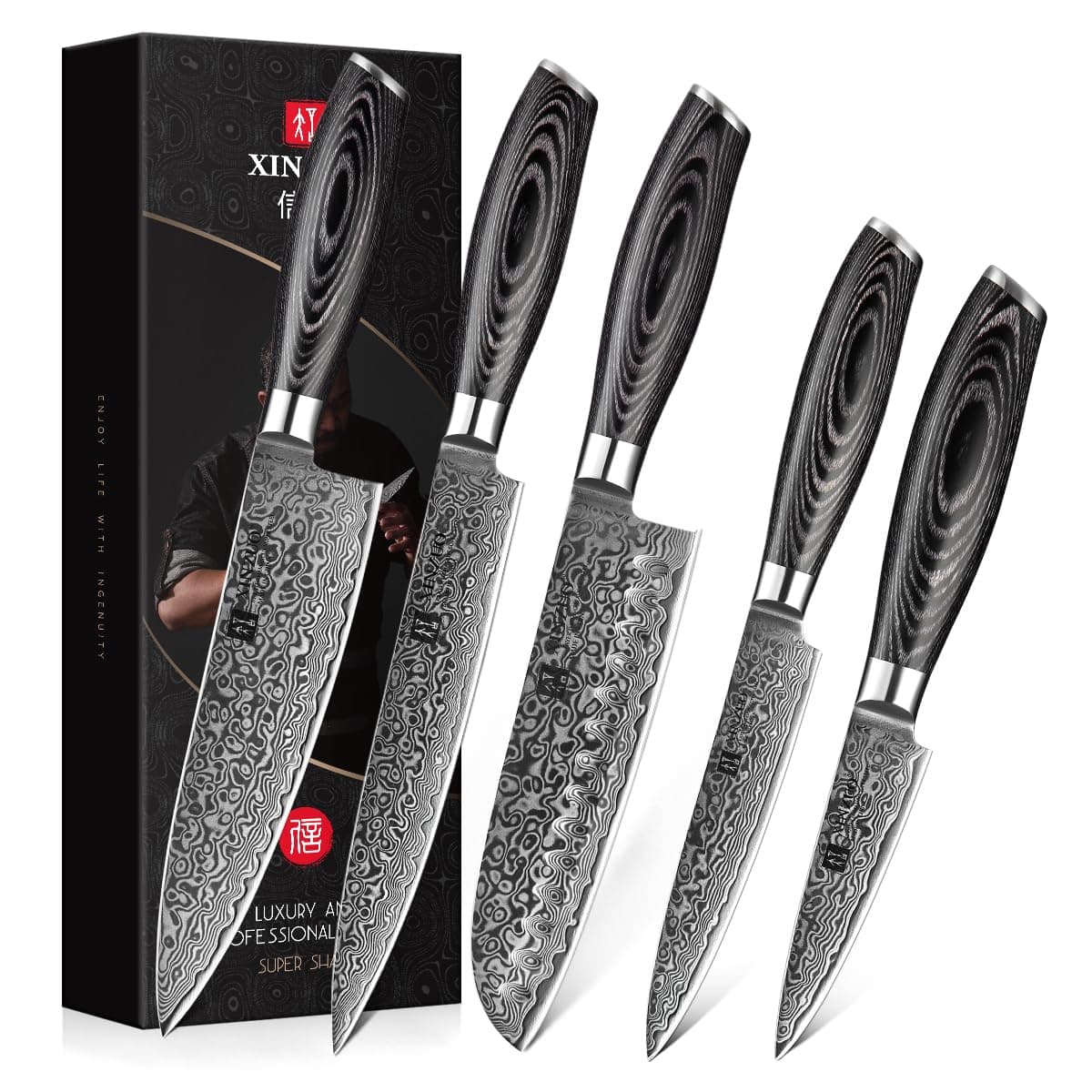 XINZUO 5 PCS Knife Set, 67 Layers Damascus Steel, Pakka Wood Handle (B20-A5)