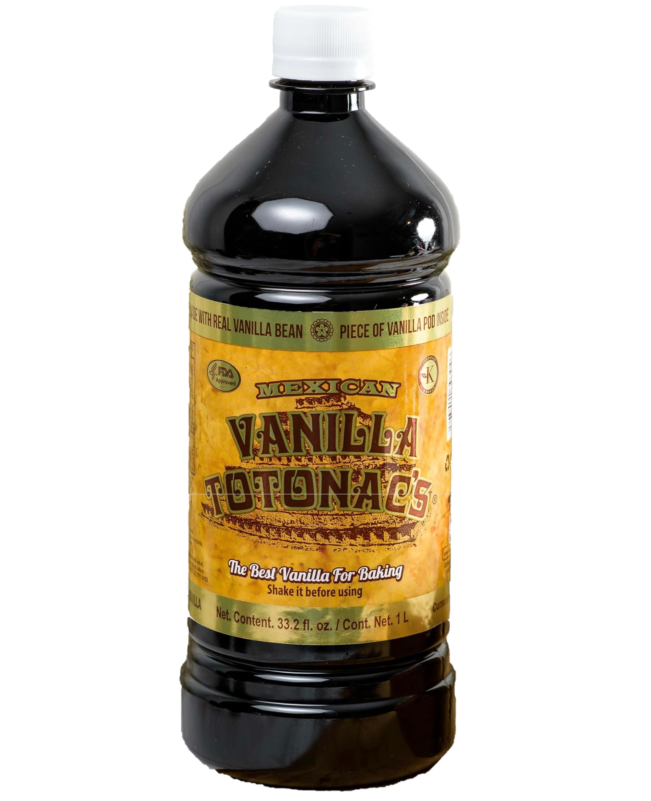 Mexican Vanilla Totonac’s - 33.2 Oz (1 Lt) Bottle - Pure Vanilla Extract Cooking and Baking