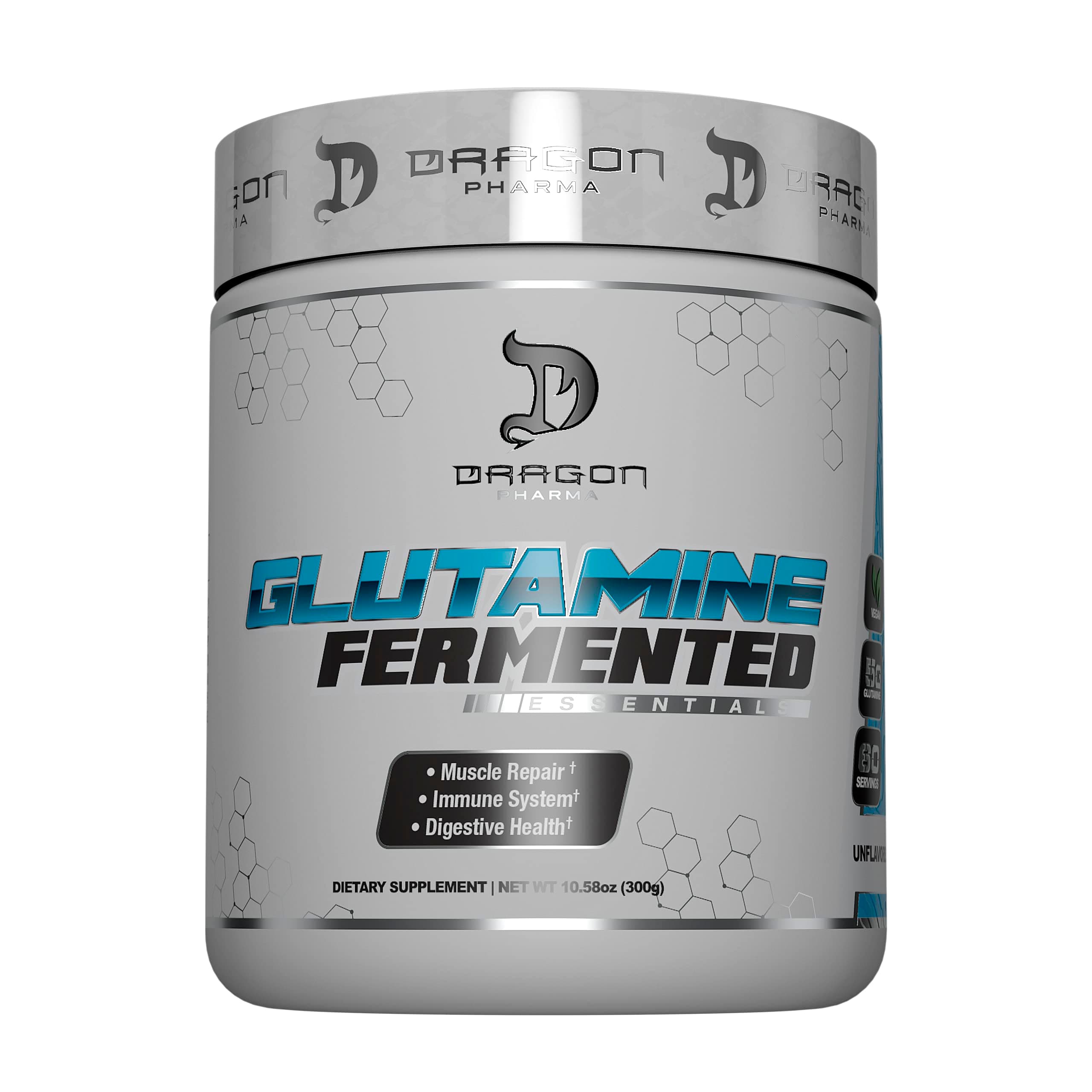 DRAGON PHARMA Fermented Glutamine, Aids in Muscle Repair, Improves Digestive Health, Vegan, 5g of Glutamine (60 Servings)