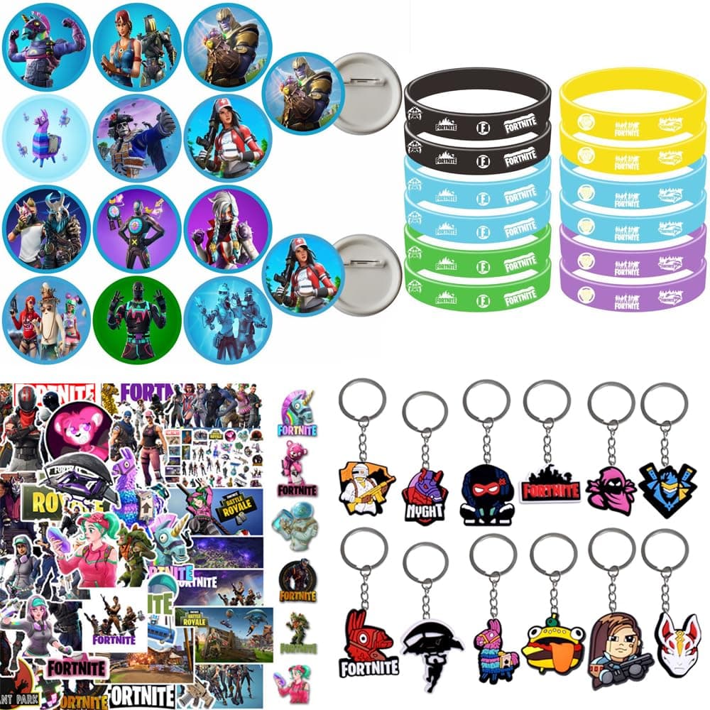 Jofiesu Gaming Party Bag Fillers Gamer Favours With Keychain Bags Button Stickers Supplies Goodie For Kids Boys