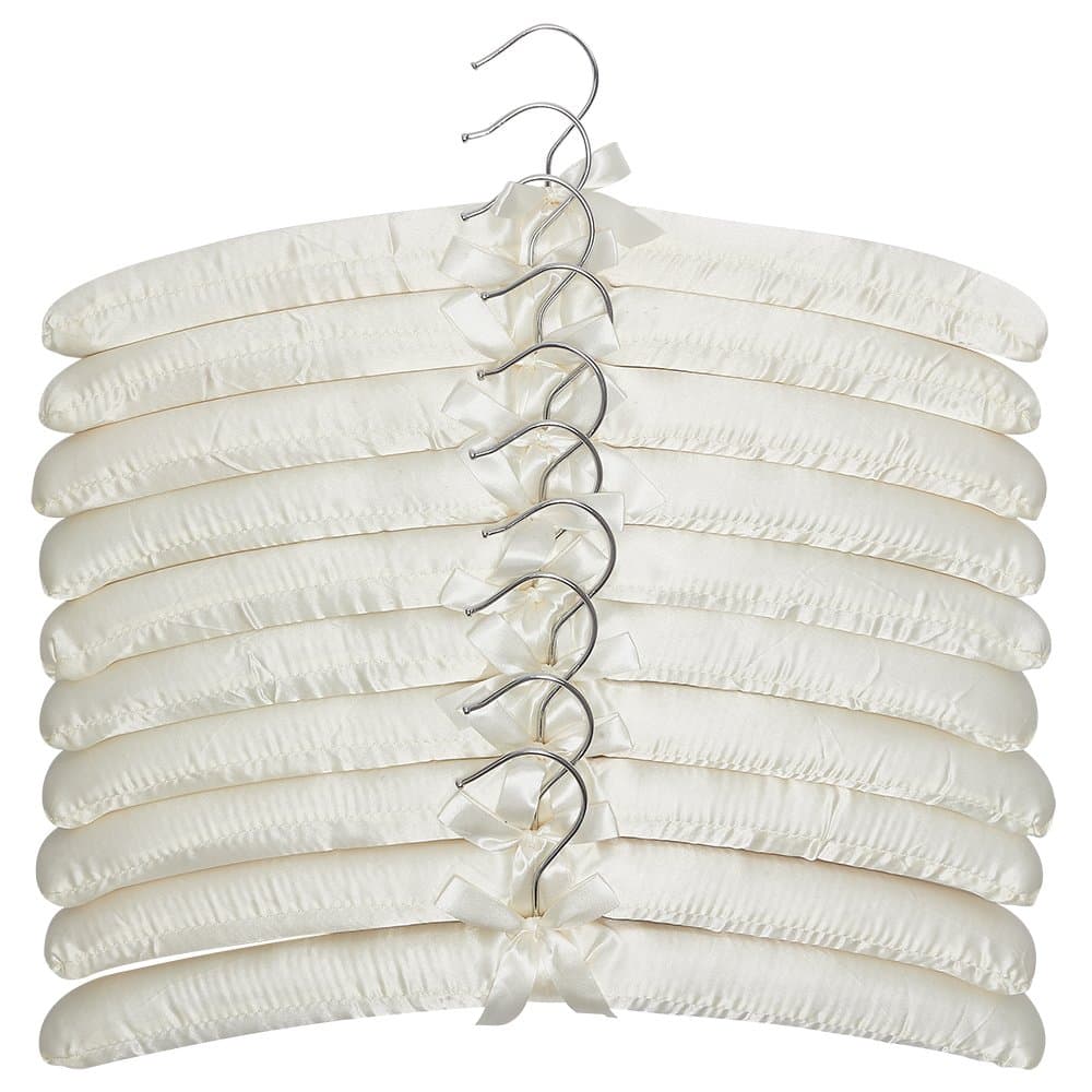 Apex Homeware 10 Pack of High Quaility Ivory Coloured Satin Padded Coat Hangers 43cm, For Dresses, Bridal, Lingerie, Woolen Items etc