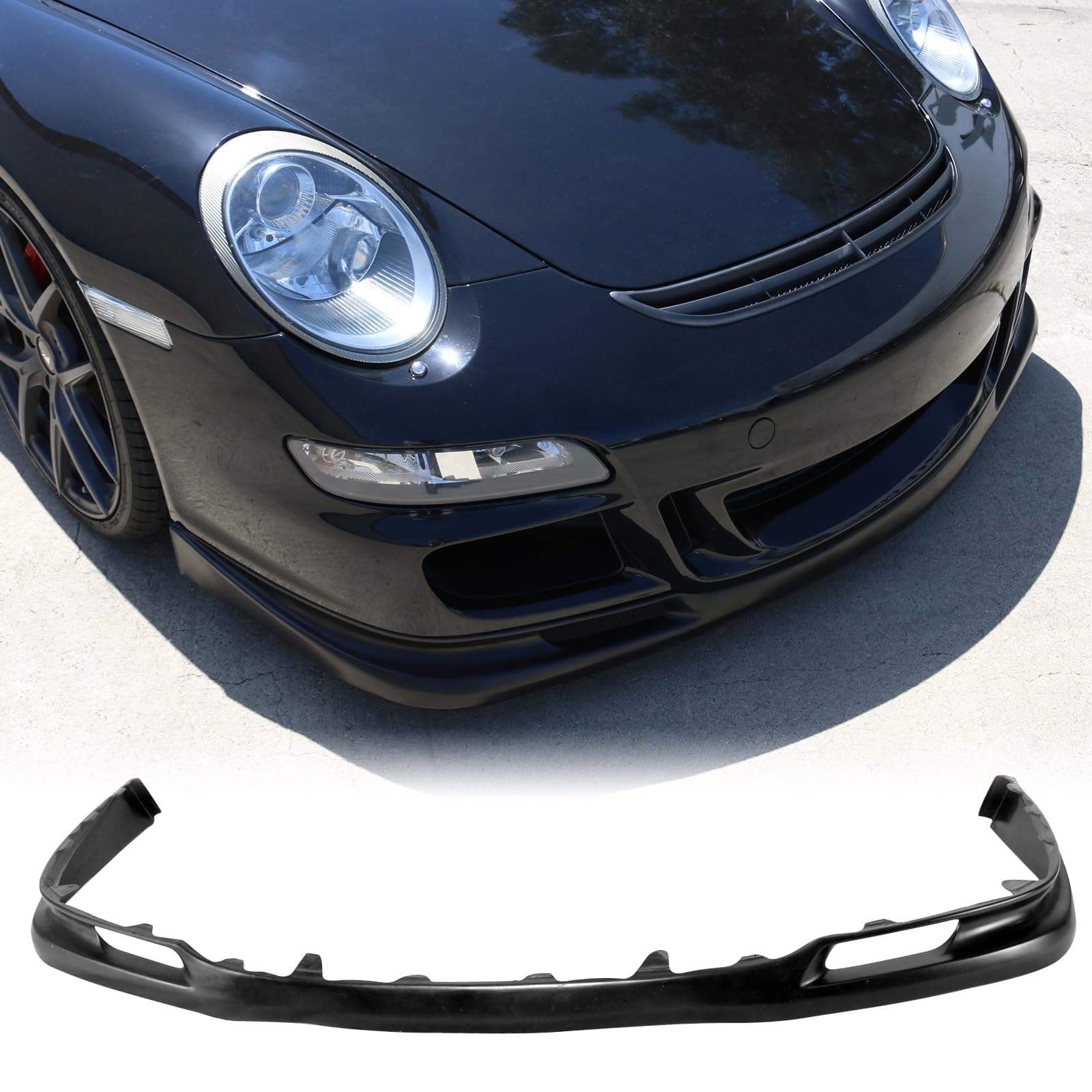FREEMOTOR802 Compatible with 2005-2008 Porsche 997 911 Front Bumper Lip, GT3 Style Black PU Spoiler Guard Splitter Valance Chin