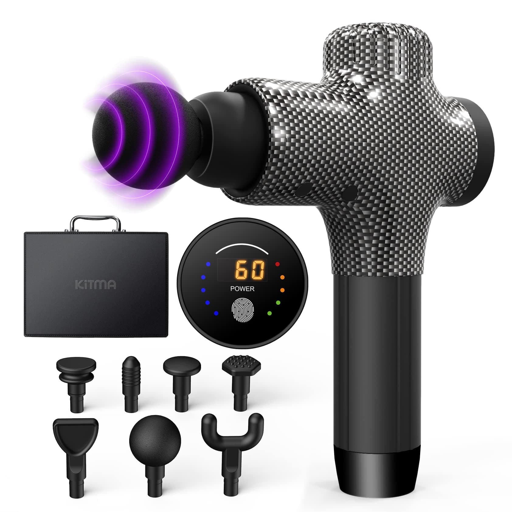 KITMA Nitro Percussion Massage Gun for Athletes - Deep Tissue Muscle Message Guns with 50mm Brushless Motor & 5 Speeds, Neck Back Foot Body Pain Relief, Gift for Men