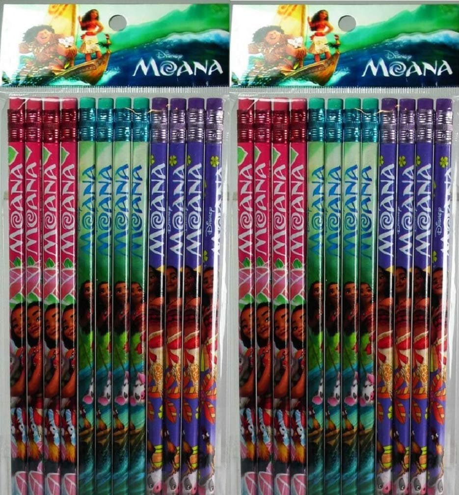 Moana Party Favors Disney Character Authentic Licensed 24 Wood Pencils Pack