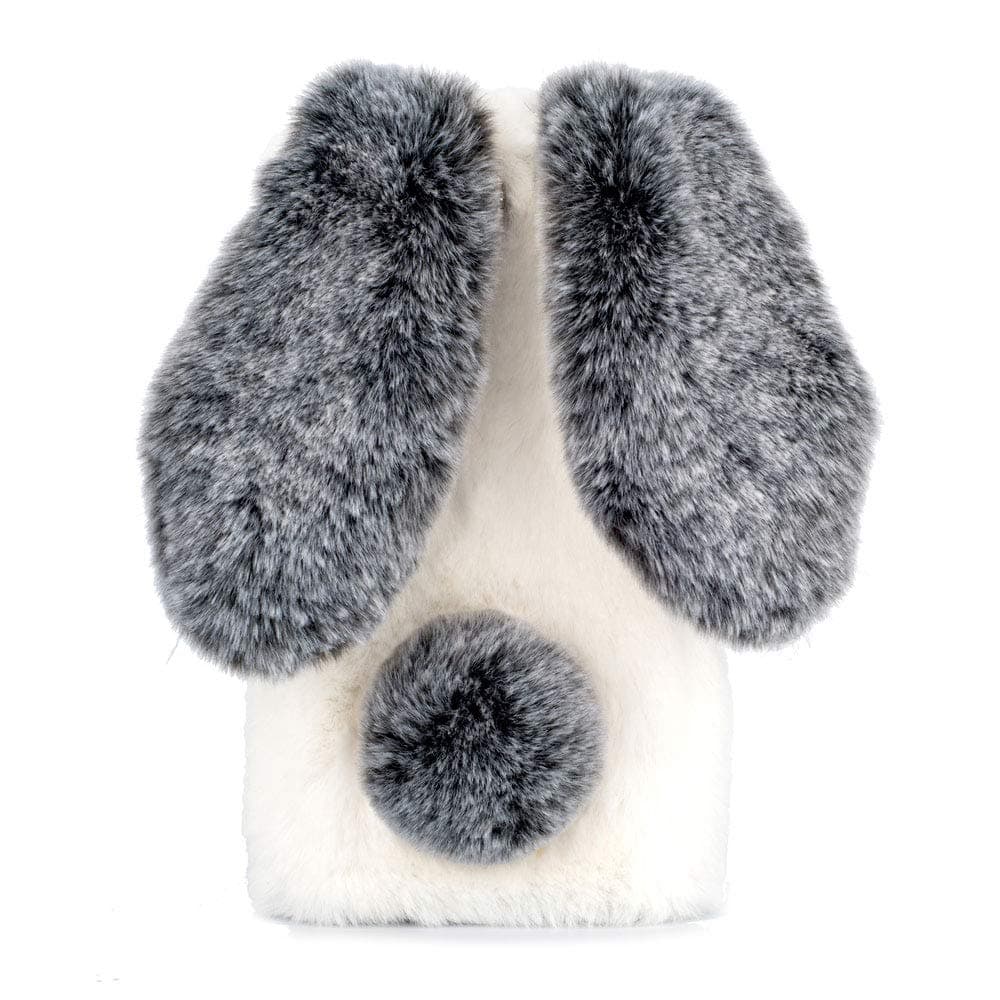 HongHushop Cute Rabbit Case Plush Cover for Samsung Galaxy S8 Plus Case Super Soft Warm Fluffy Furry Bunny Ears Shockproof Back Case Cover Chic Bling Crystal Diamond Bowknot Case -White gray