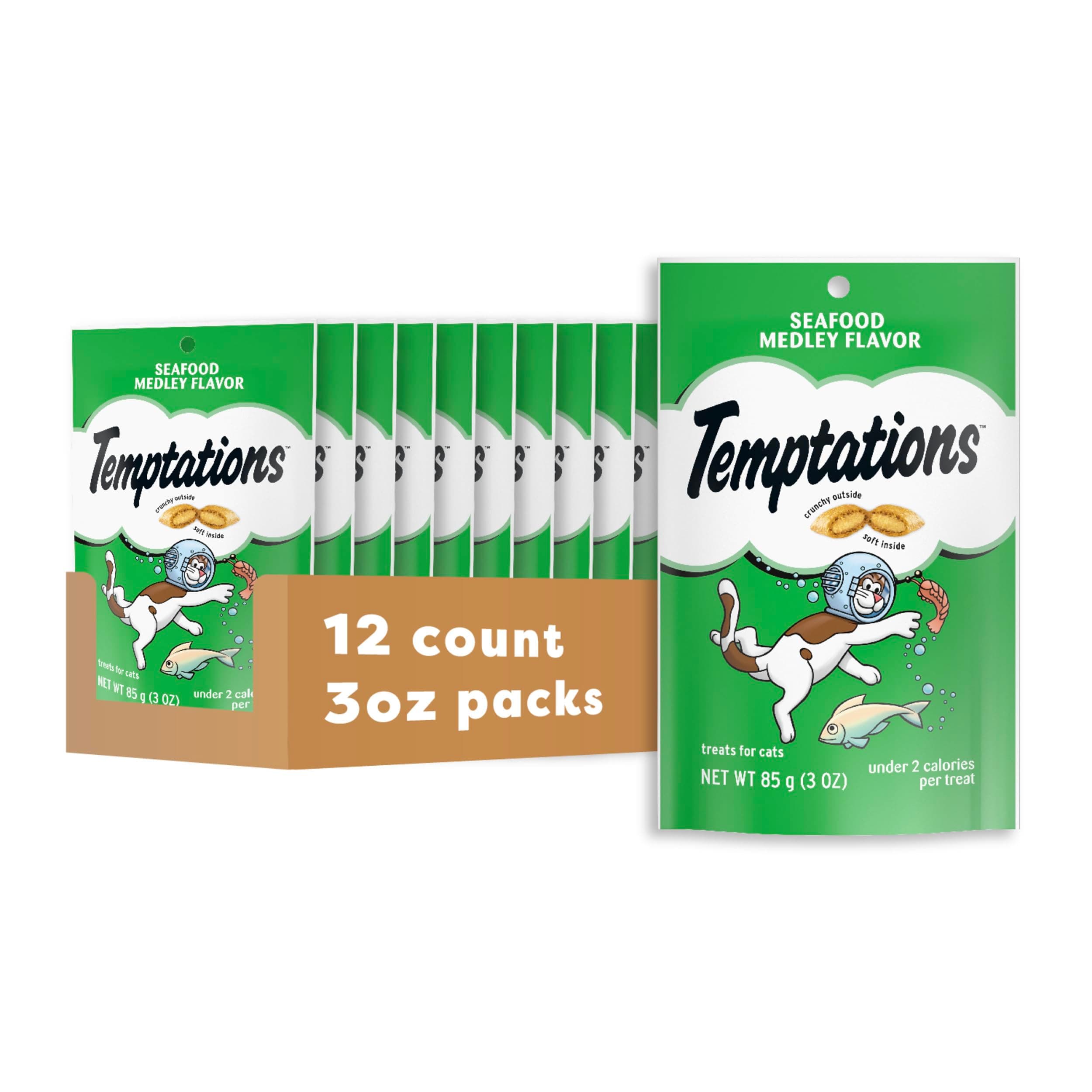 TEMPTATIONS Classic Treats for Cats Seafood Medley Flavor 3 Ounces (Pack of 12)