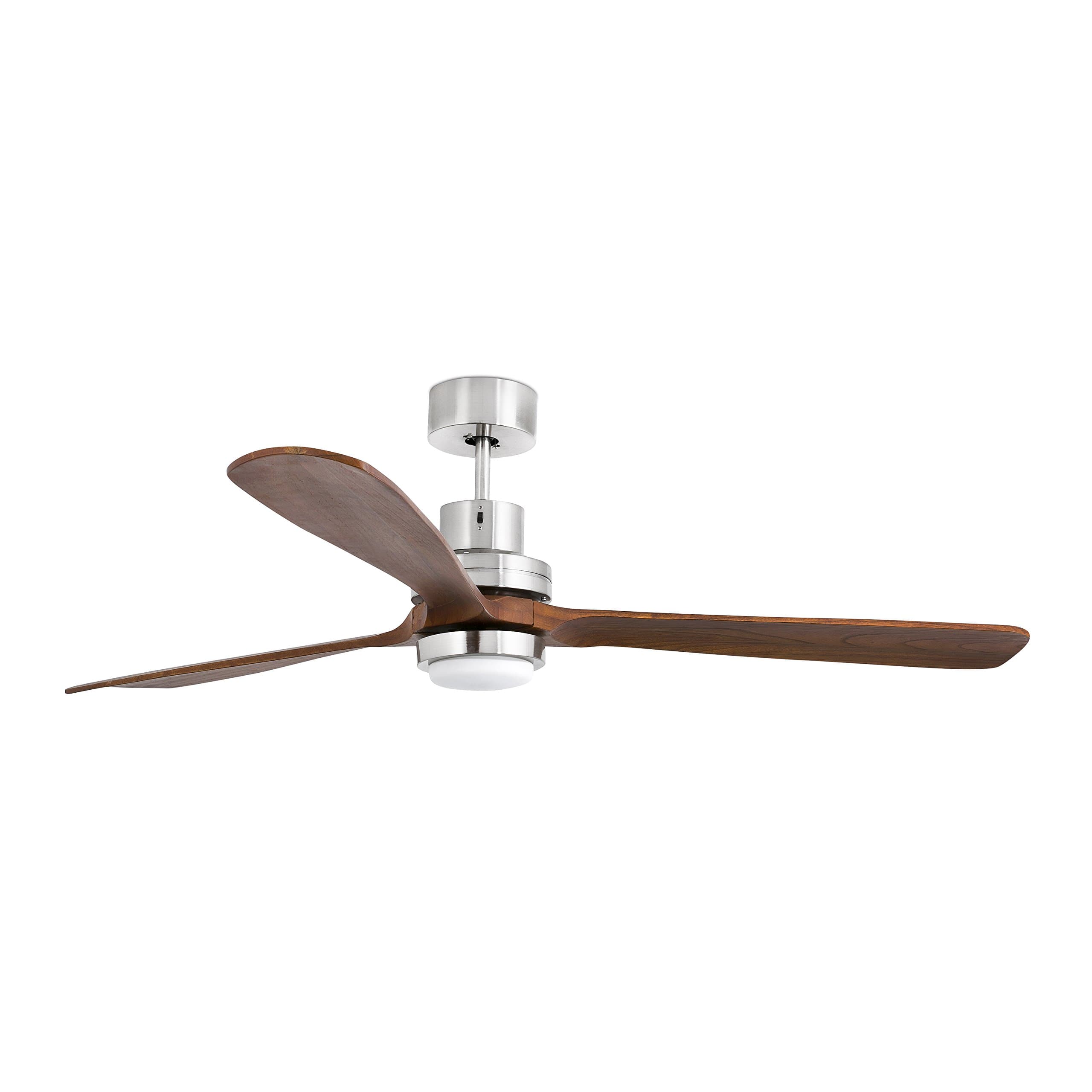 FARO BARCELONALantau 33463 – Ceiling Fan with Light (Bulb Included), Steel Body, Natural Dark Walnut Wooden Blades