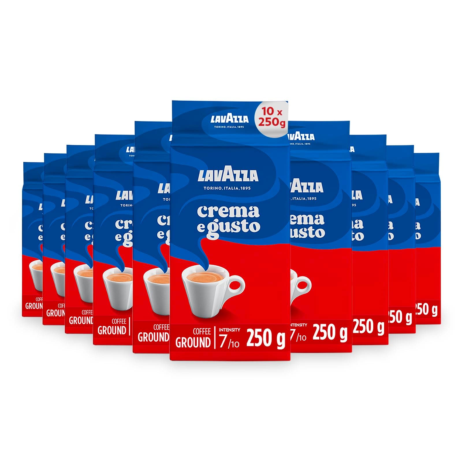 Crema e Gusto Classico Ground Coffee, Dark Roast, 250g Each, 10-Pack - Ideal for Moka and Filter