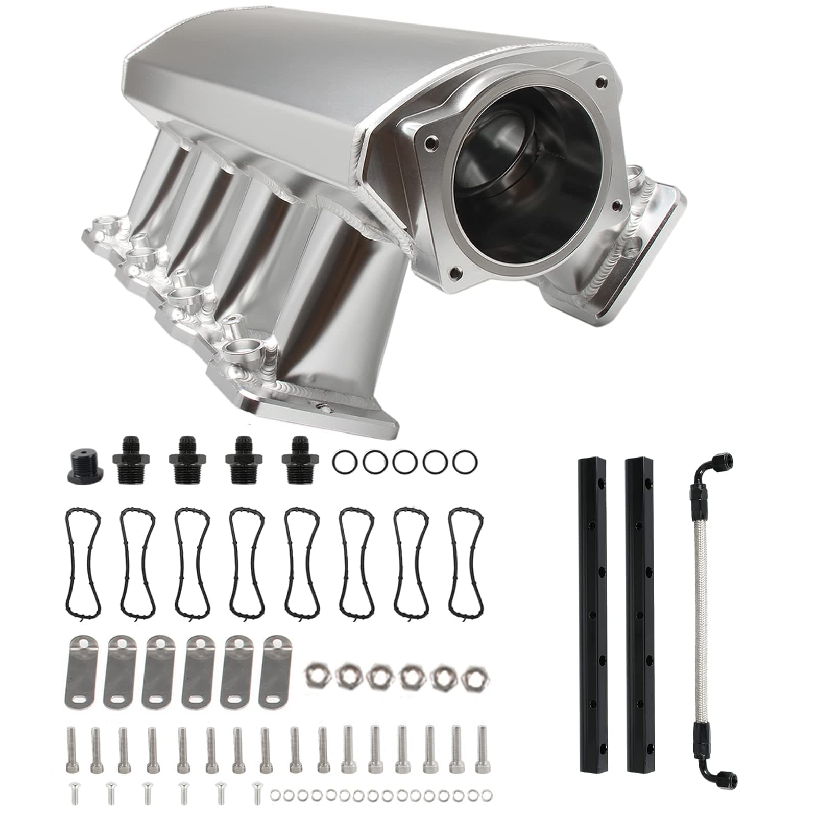 Intake Manifold for LS Cathedral Port Heads for LS1 LS2 LS6 LS Engines Compatible with Chevy 4.8 5.3 5.7 6.0 (Silver 92MM)