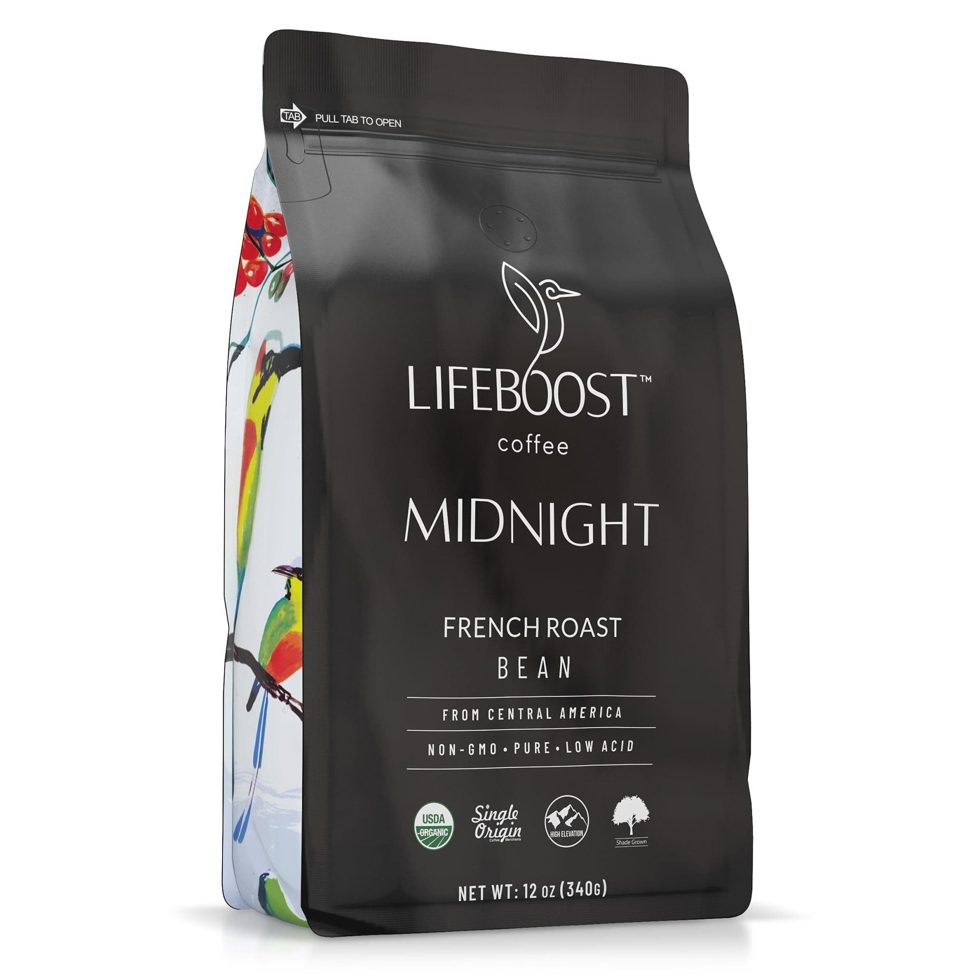 Midnight French Roast Coffee Beans - Single Origin Non-GMO USDA Organic Low Acid French Roast Coffee - Third Party Tested For Mycotoxins & Pesticides - 12 Ounces