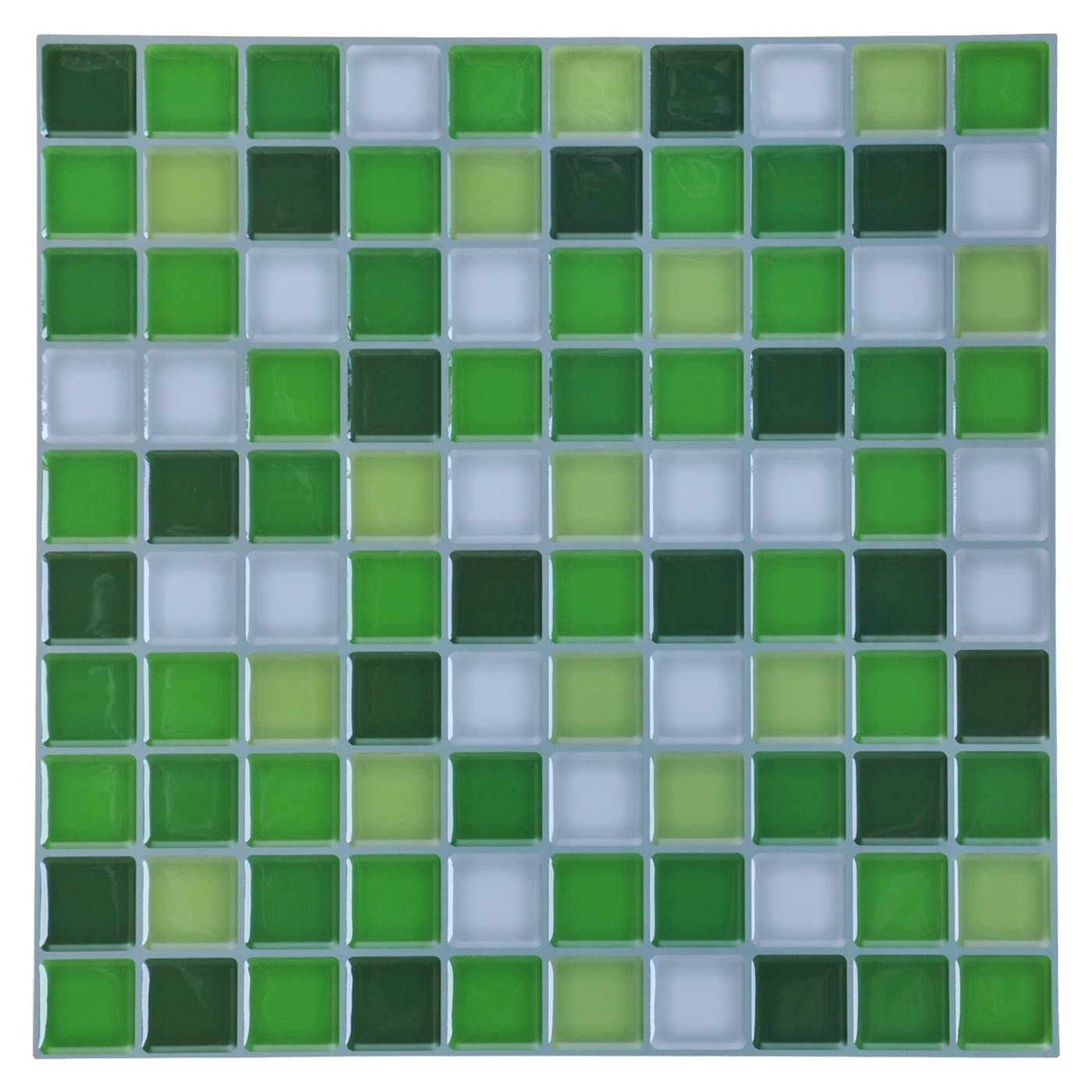 Peel and Stick Tile 12" x 12" Peel and Stick Kitchen Backsplash Green White Tiles Self-adhesive Vinyl 3D Wall Sticker(6 Tiles)