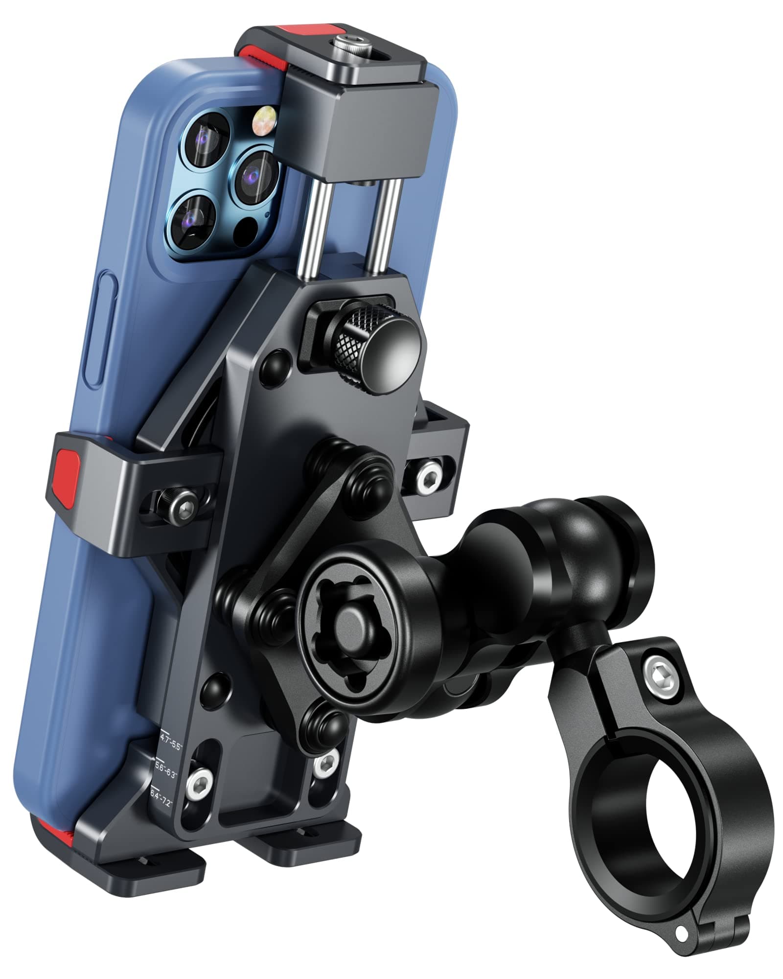 Anti-Theft Aluminum Alloy Motorcycle Phone Mount with Vibration Dampener & High-Speed Secure Lock, Adjustable Bike Handlebar Cellphone Holder for Bicycle Scooter ATV, Fit 4.7-7.2'' Smartphone