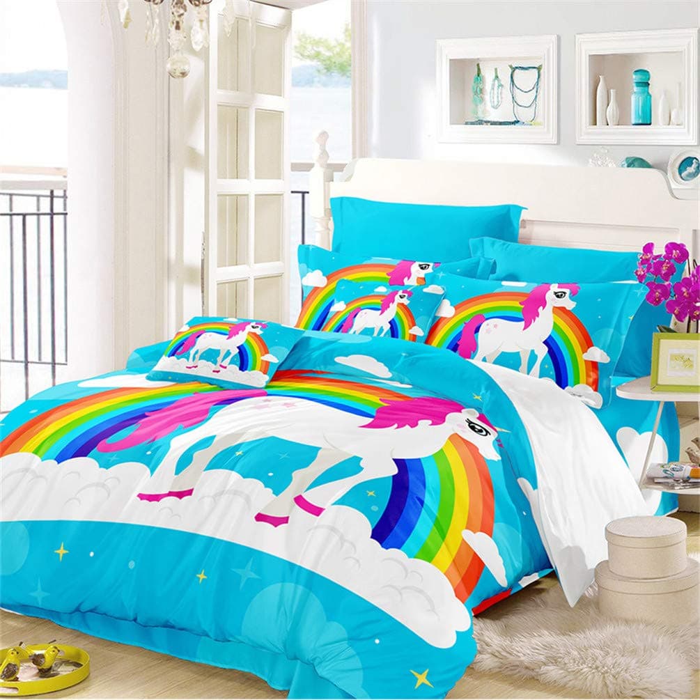 LanS Cartoon Unicorn series luxury bedding Set - duvet cover and pillowcase, Sheets, 3/4 piece Set bedding (duvet cover + 2 pillowcases + sheets) soft/health/No allergy