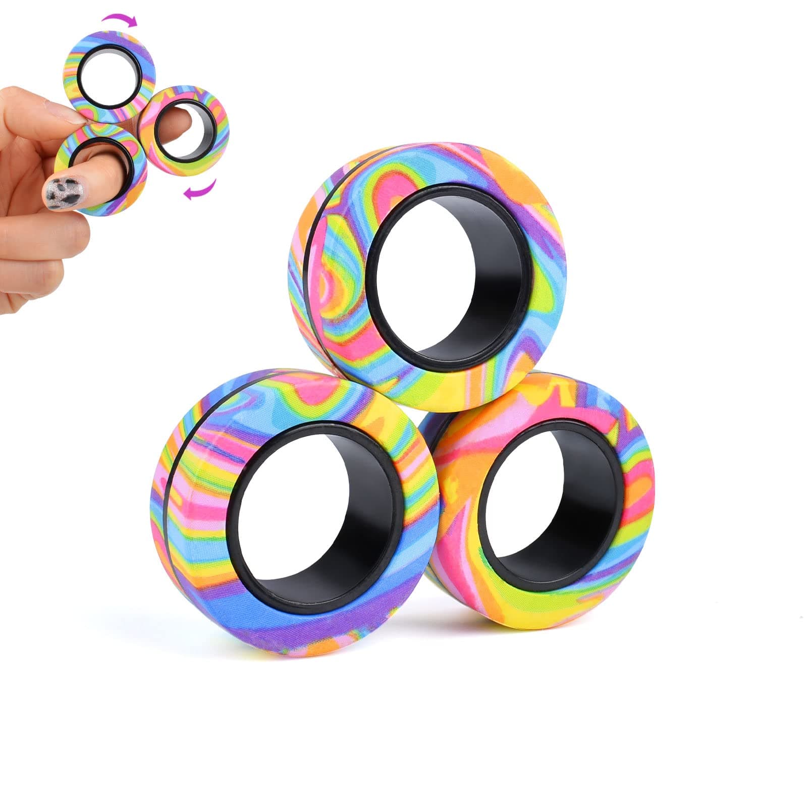 3Pcs Magnetic Rings Fidget Toy Set, ADHD Anxiety Magnetic Fidget Toys Adults Fidget Spinner Rings for Relief, Easter Basket Stuffers Valentines Gifts for 8+ Year Old Teen Boy Girl