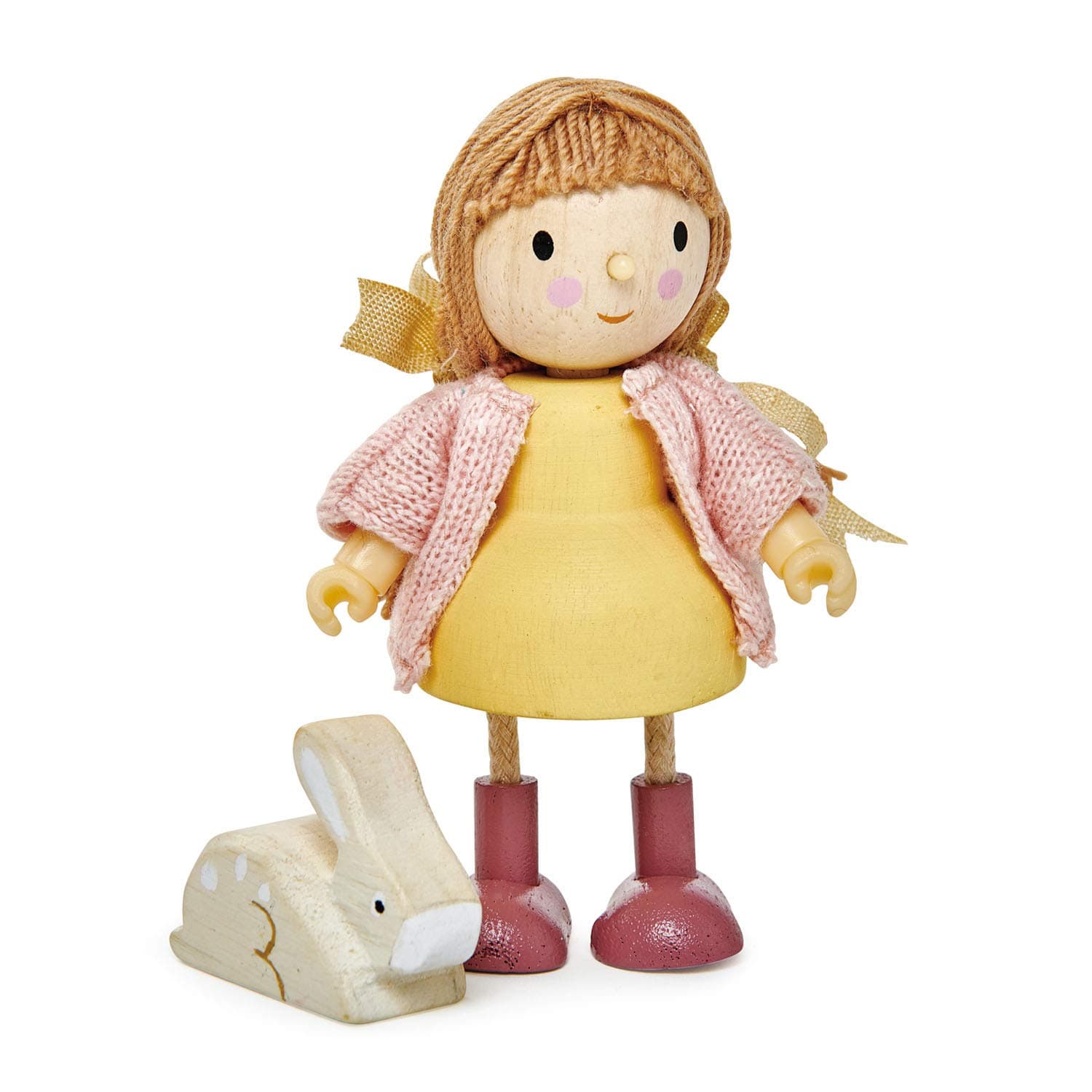 Amy and her Rabbit - Flexible Wooden Dolls House Doll