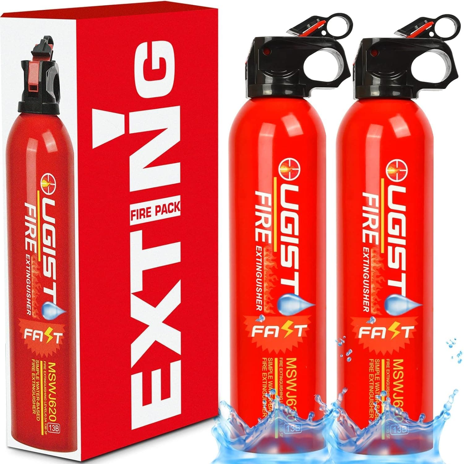 2 Pcs Fire Extinguisher with Mount - 4 in-1 Fire Extinguishers for The House, Portable Car Fire Extinguisher, Water-Based Fire Extinguishers(620ml)