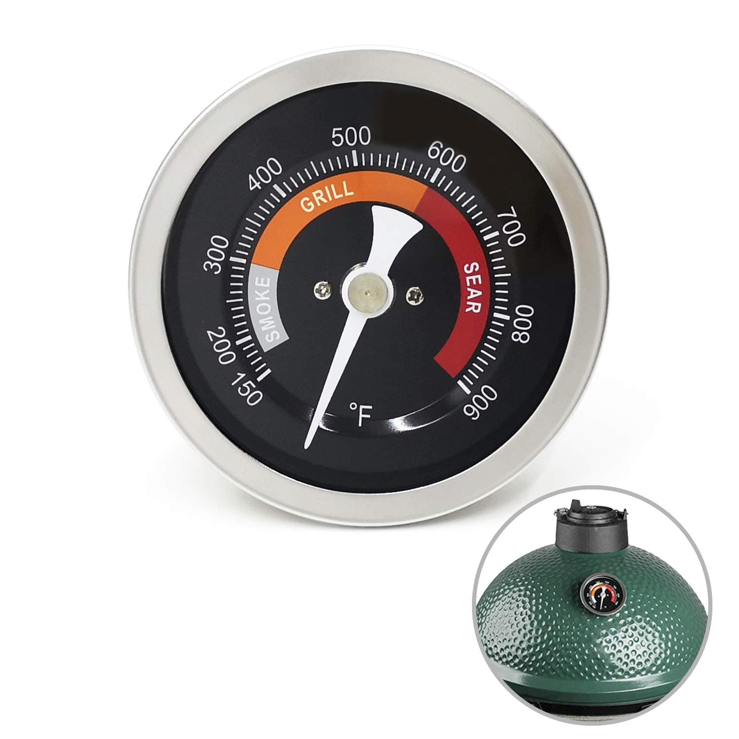 3.3” Large Thermometer Replacement for Big Green Egg Grill, Accurate Temp Gauge Probe w/Recalibrated Function, Waterproof Temperature Gauge for BGE Accessories, SUS304 Stainless Steel Dome Thermostat
