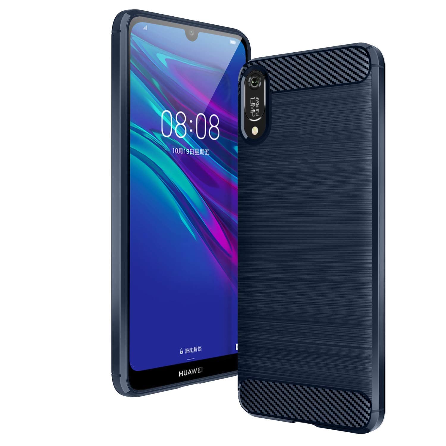 AIFIVE Huawei Y6 2019 Case, Shock Absorption Cover Soft TPU Anti Scratch Carbon Fiber Case for Huawei Y6 2019 (Blue)