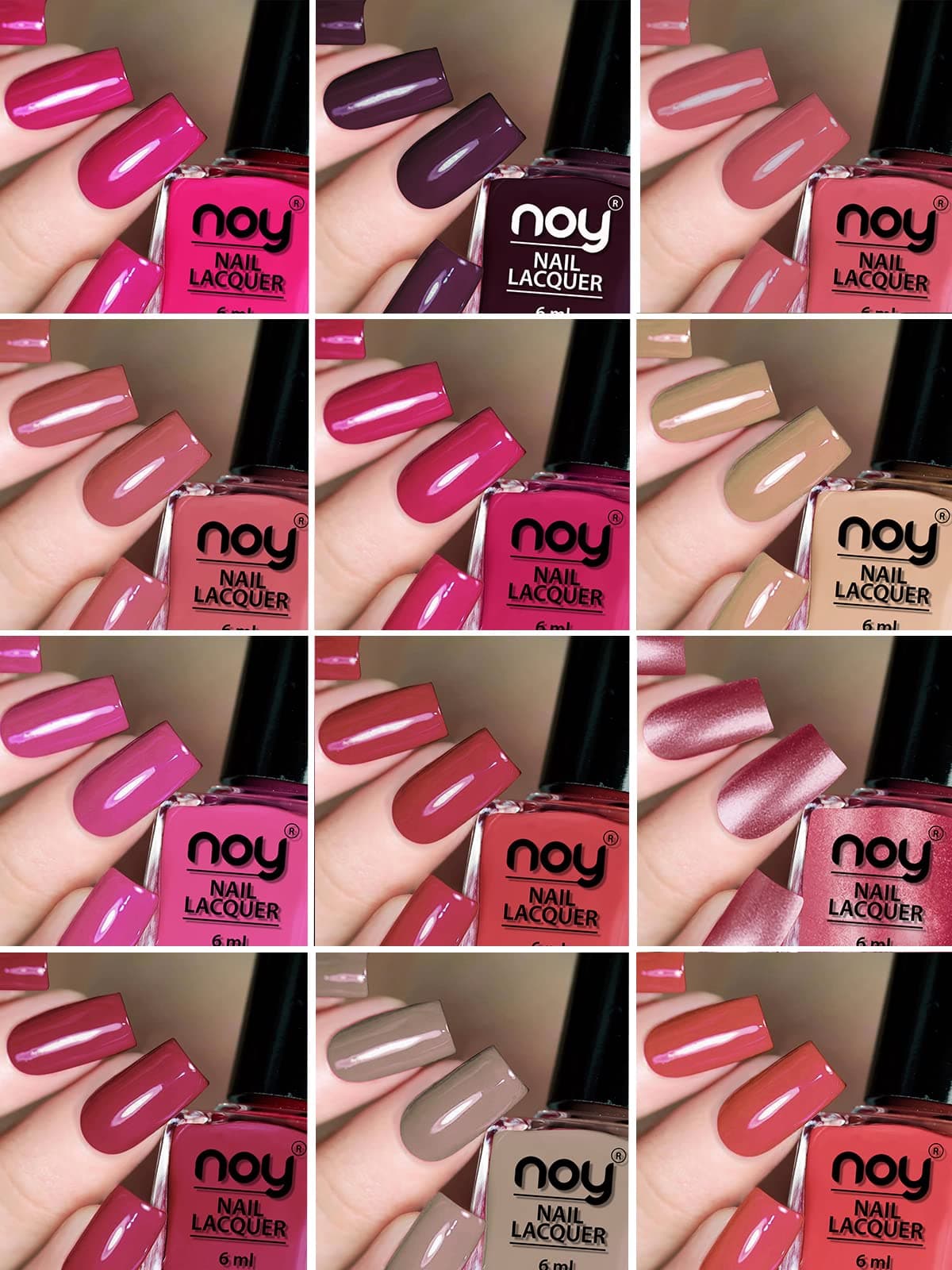 noy Quick Dry 100% Long Lasting Glossy Finish Nail Polish Combo Set 12 Pink, Brown, Nude, Orange Red, Peach, Metallic Magenta, Off White, Dark Maroon, Neon Peach(Pack Of 12),72 Ml
