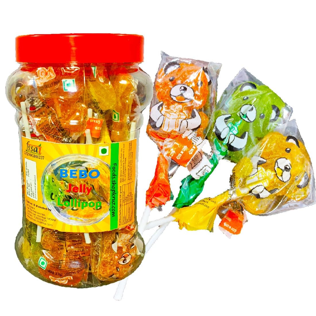 Bebo Jelly Lollipops Luxury Pack Of 25 | Surprise For Kids | Big Stick Lollipops, Mix Fruit, 400 Grams